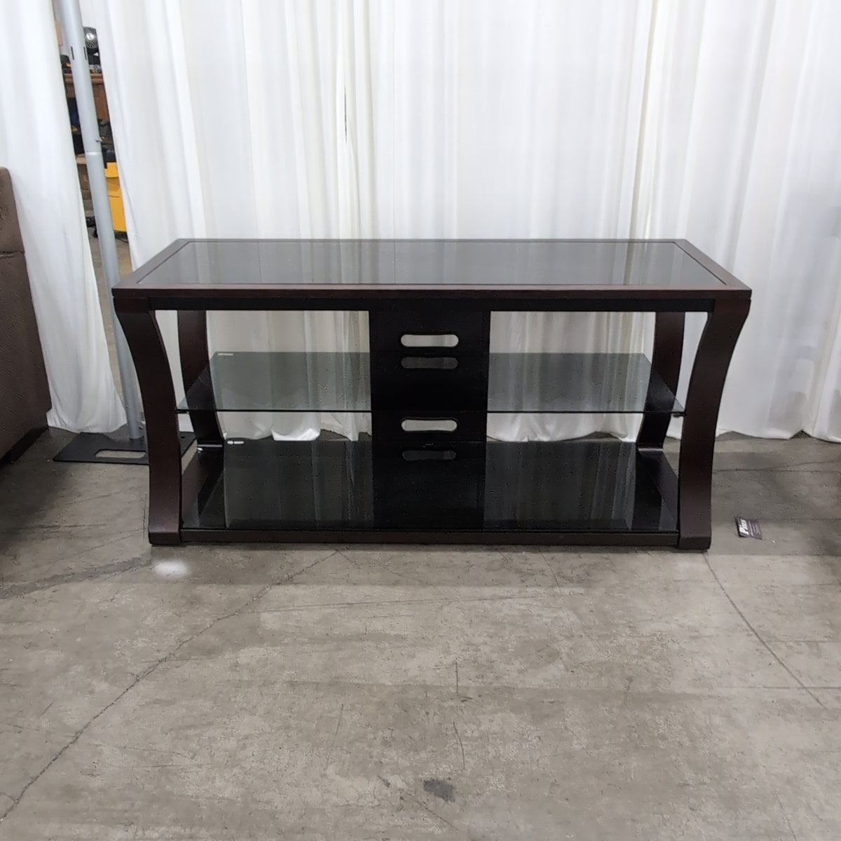 Dark Wood Multi-Tier TV Stand with Glass Shelves