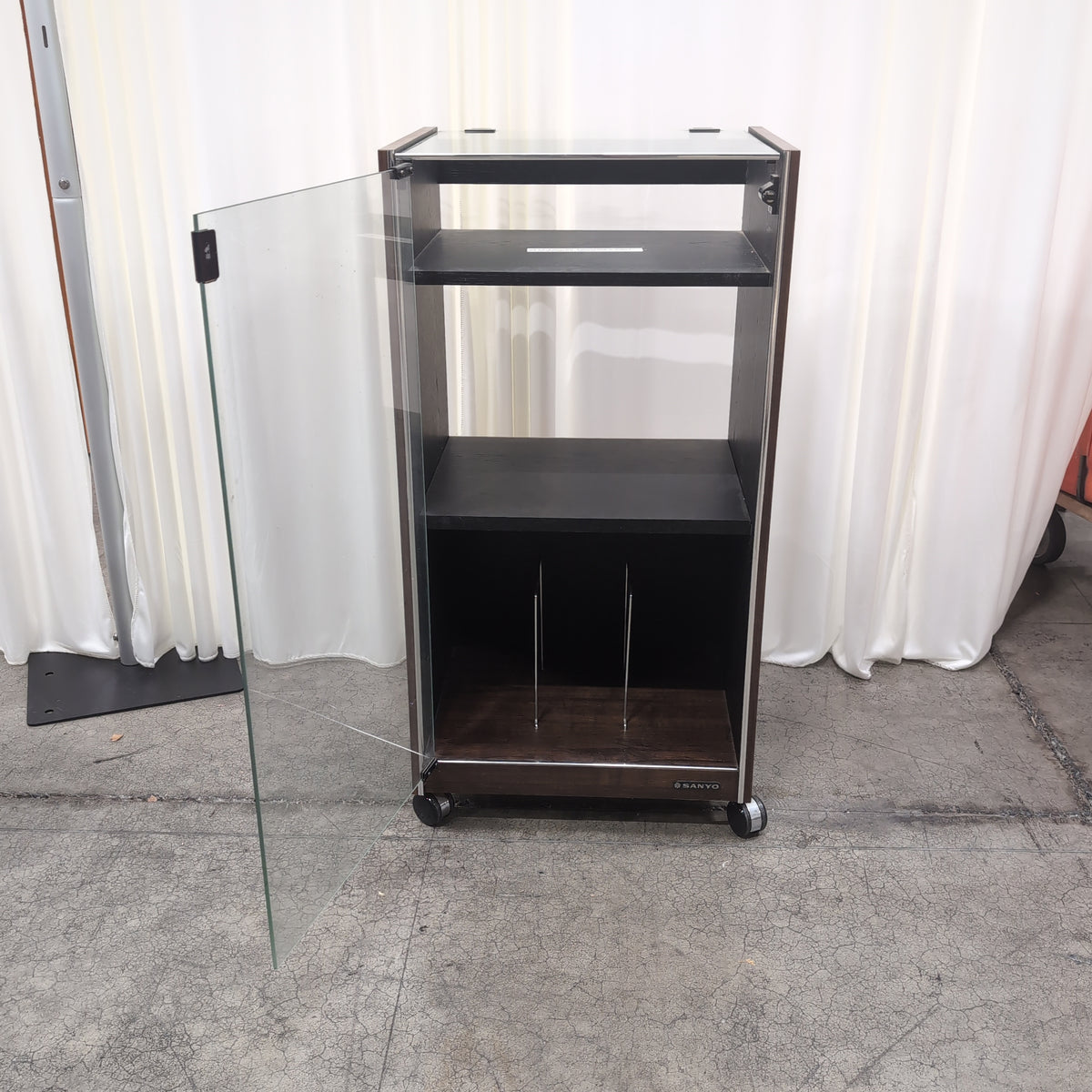 SANYO Dark Wood Tone Two-Shelf TV Stand with Casters
