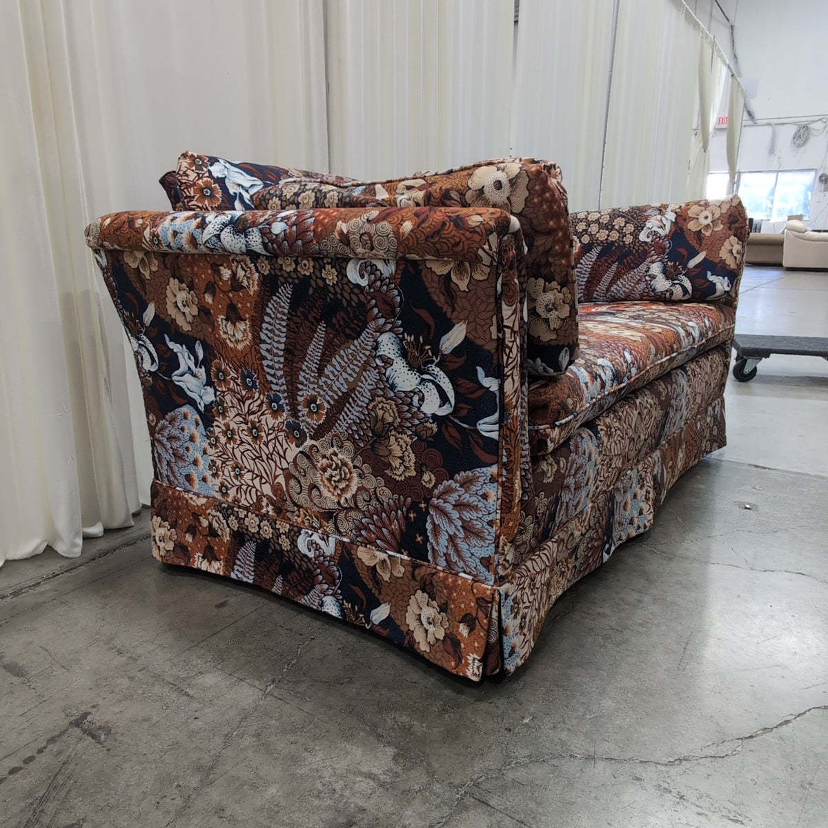 Vintage Floral Patchwork Upholstered Couch with Rolled Arms