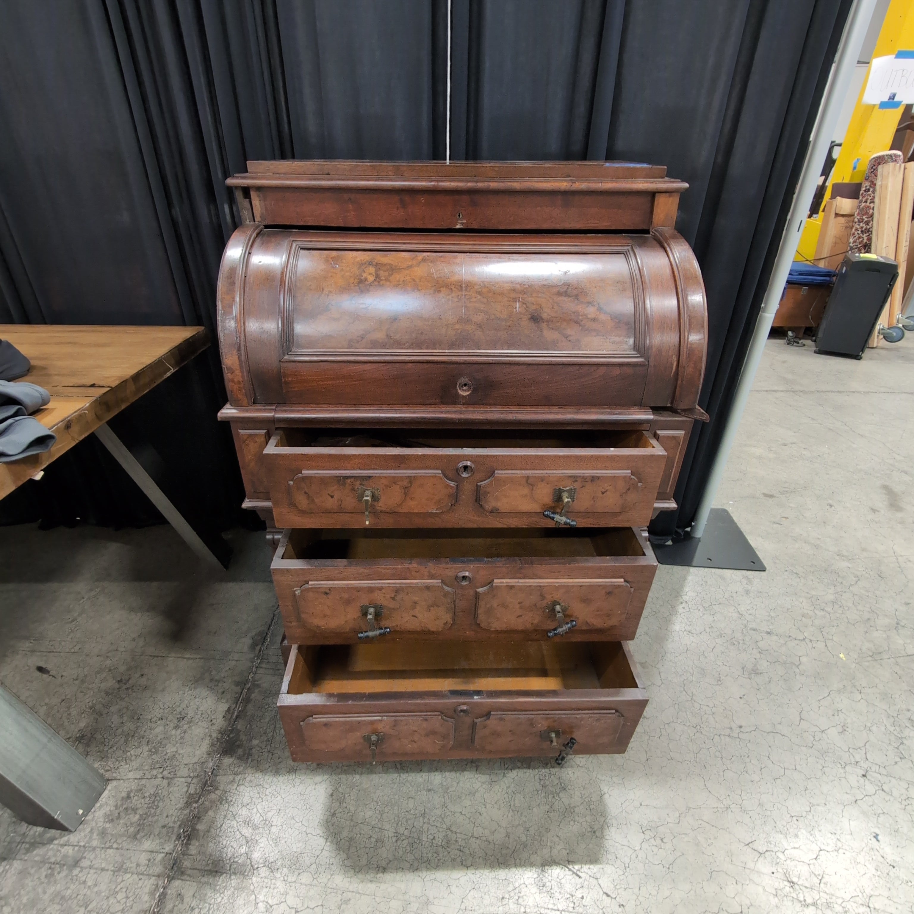Antique Style Roll-Top Desk in Dark Wood