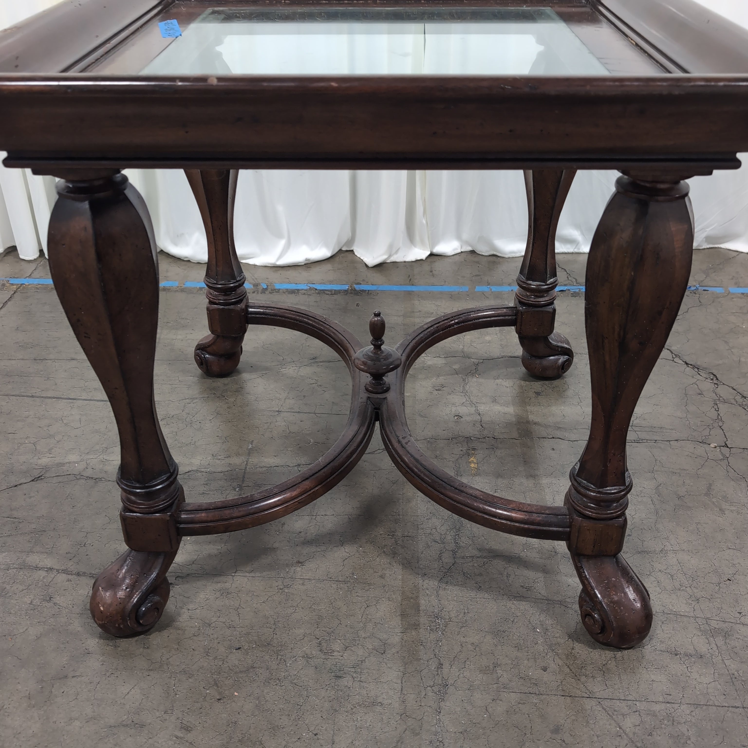 Dark Wood Square Coffee Table with Glass Top