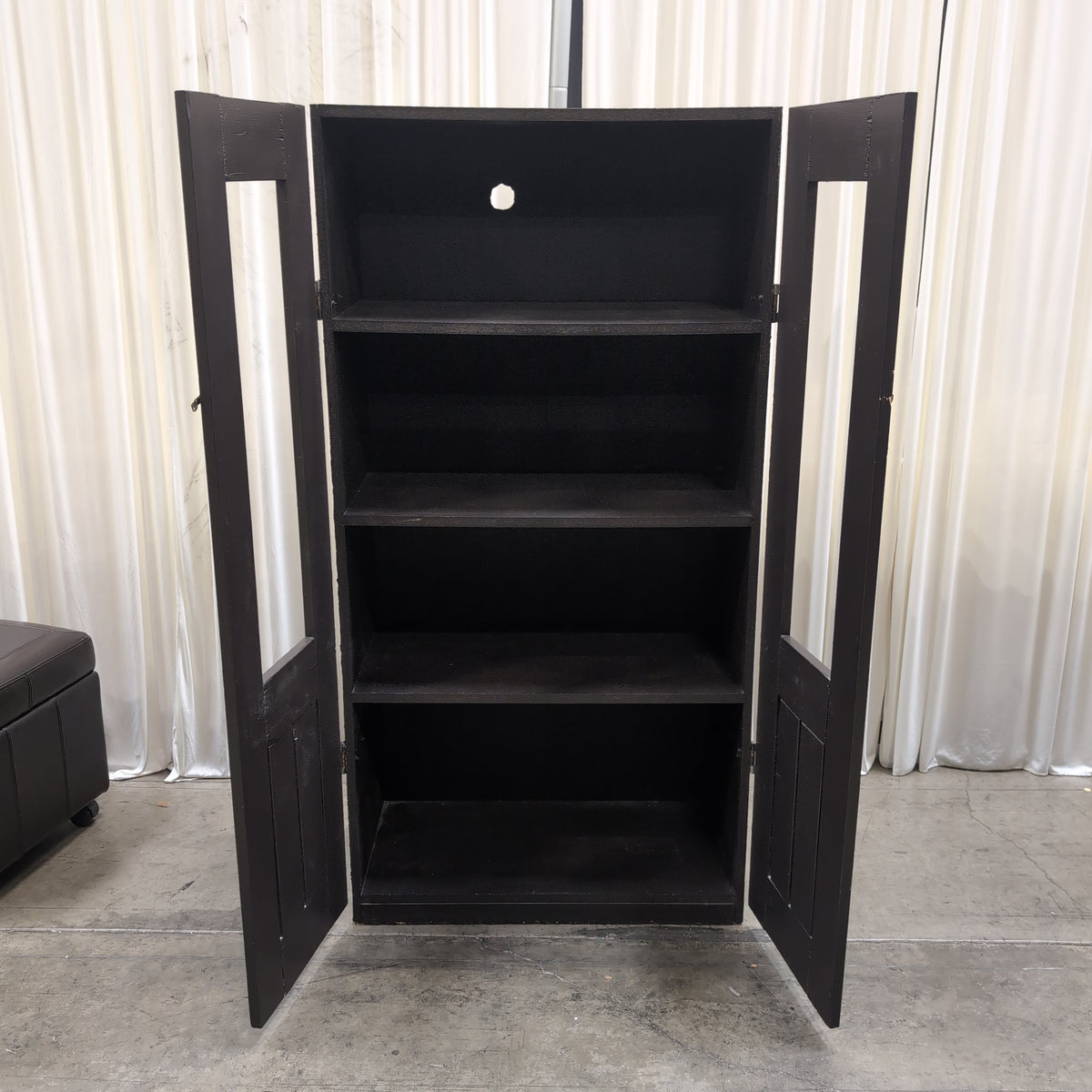 Dark Wood Two-Door China Cabinet with Brass-Tone Hardware