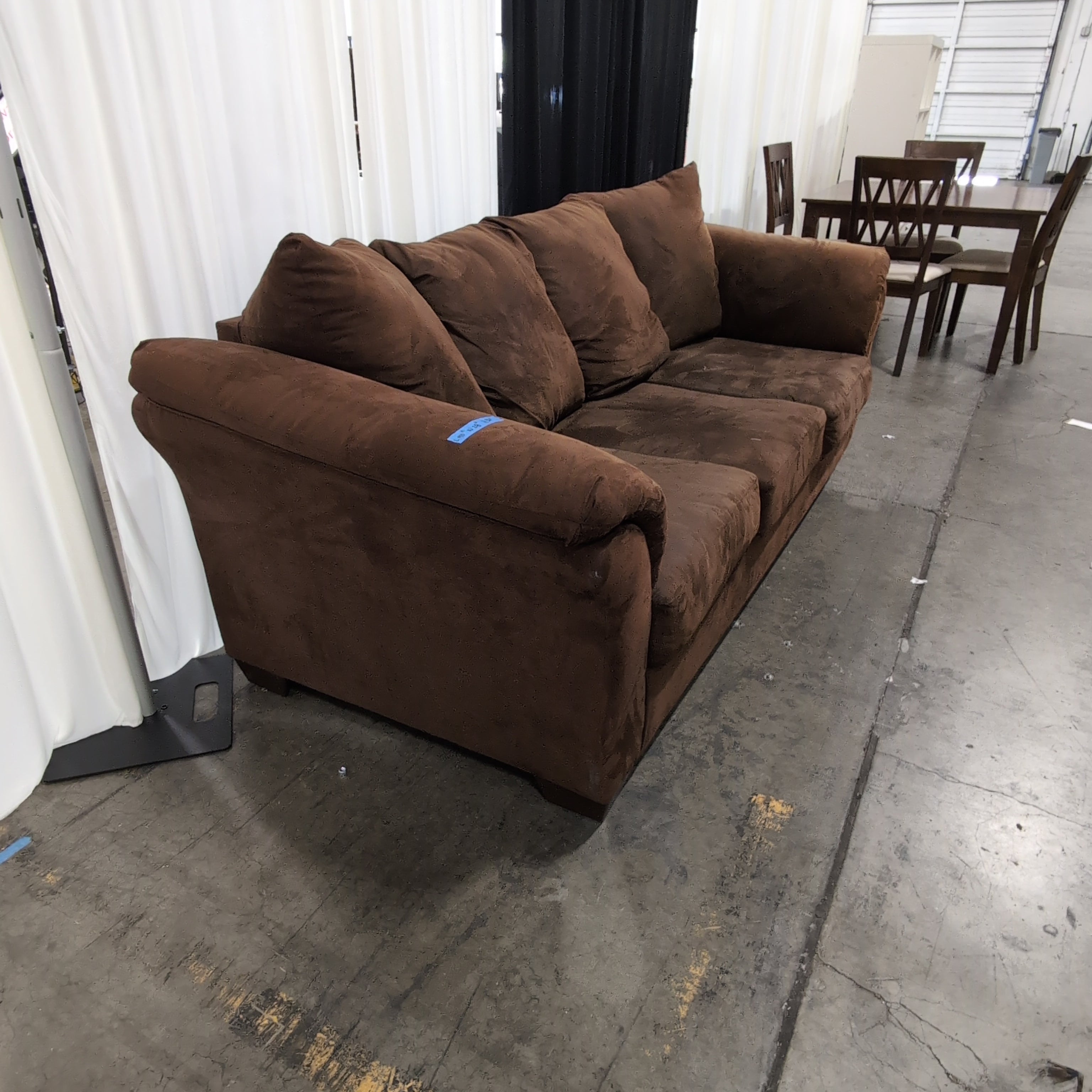 Brown Microfiber Couch with Rolled Arms