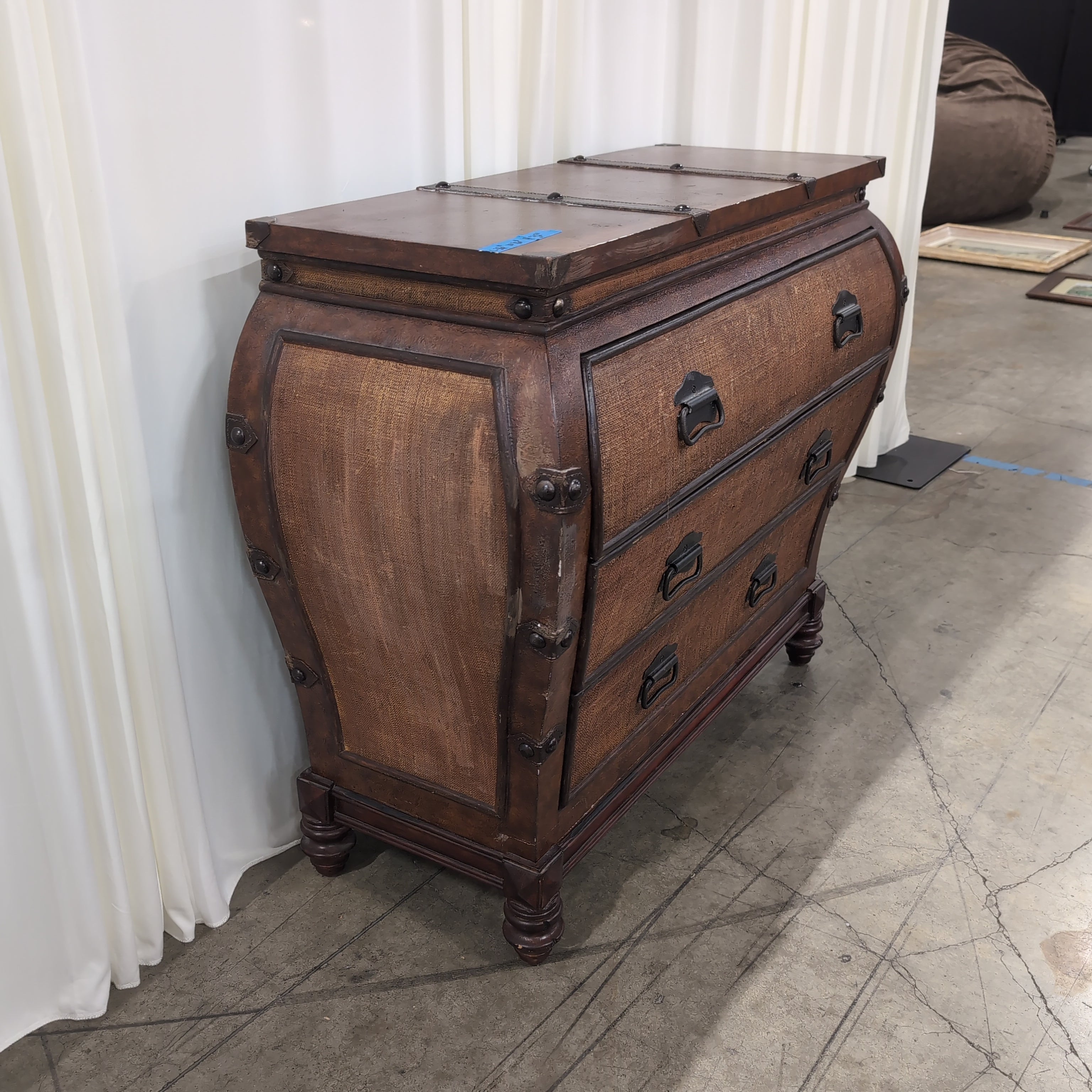 Brown Faux Leather Trunk Style Three-Drawer Dresser