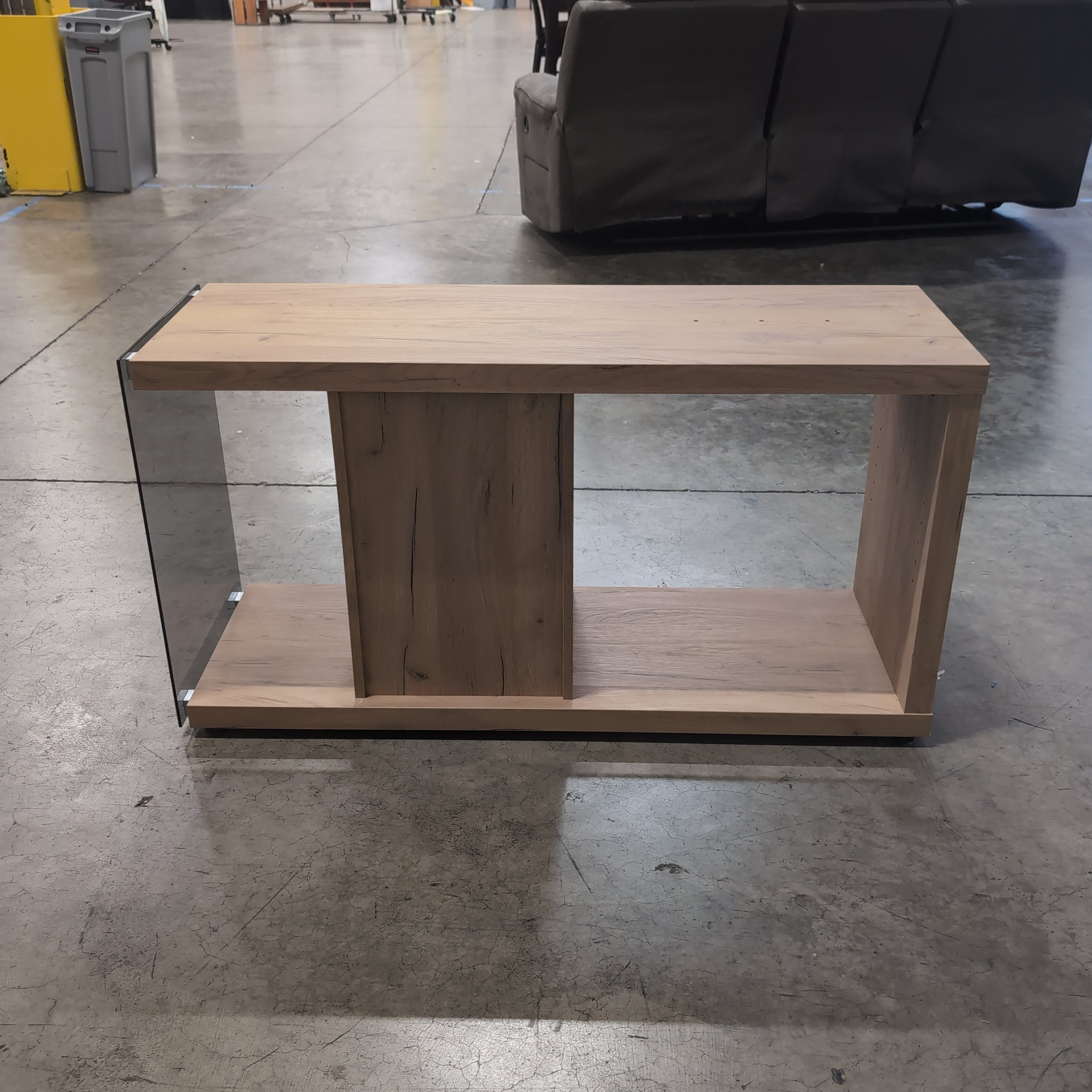 Modern Light Wood TV Stand with Glass Panel