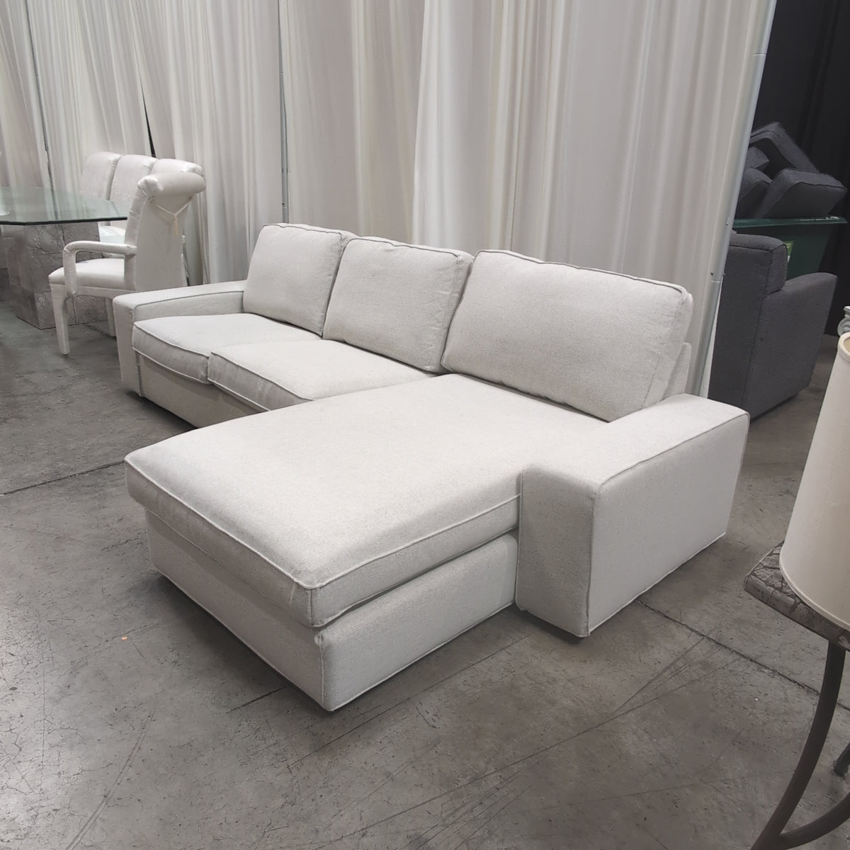 Light Beige Fabric L-Shaped Sectional Couch