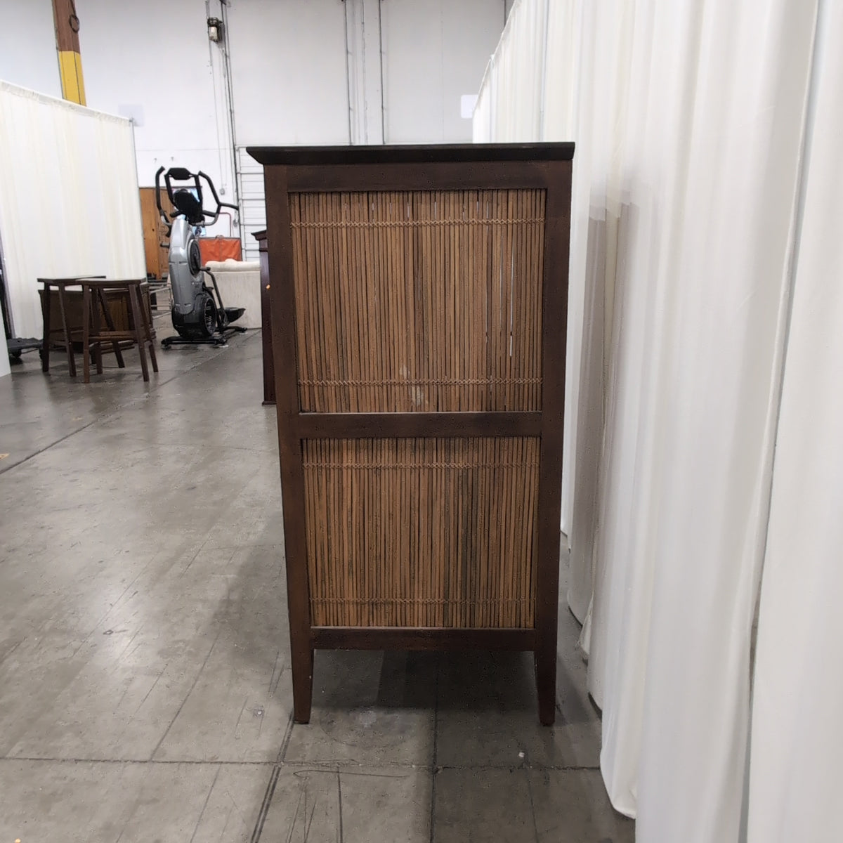 Dark Brown Wood Storage Cabinet with Bamboo Panels