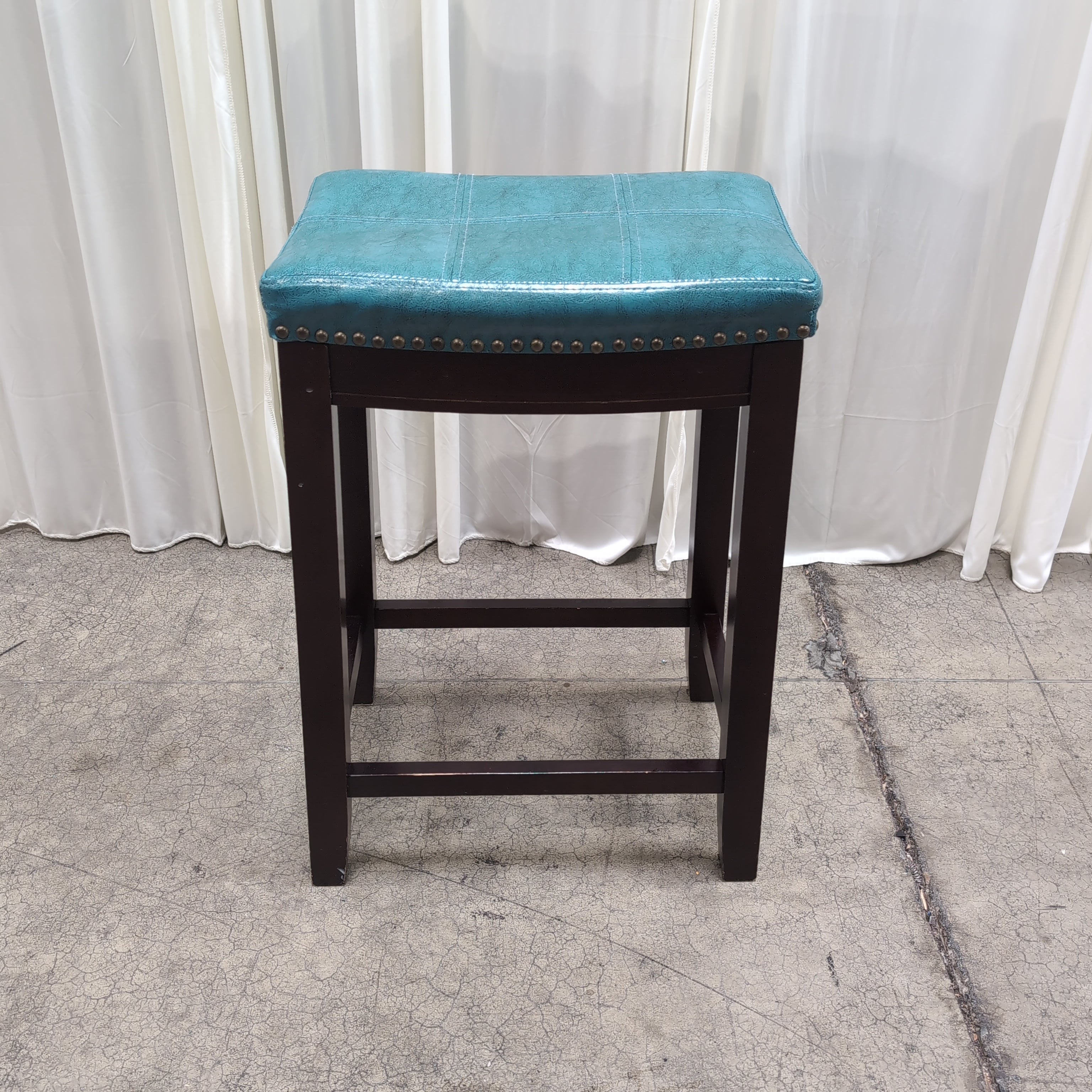 Teal Faux Leather Tufted Bar Stool with Nailhead Trim