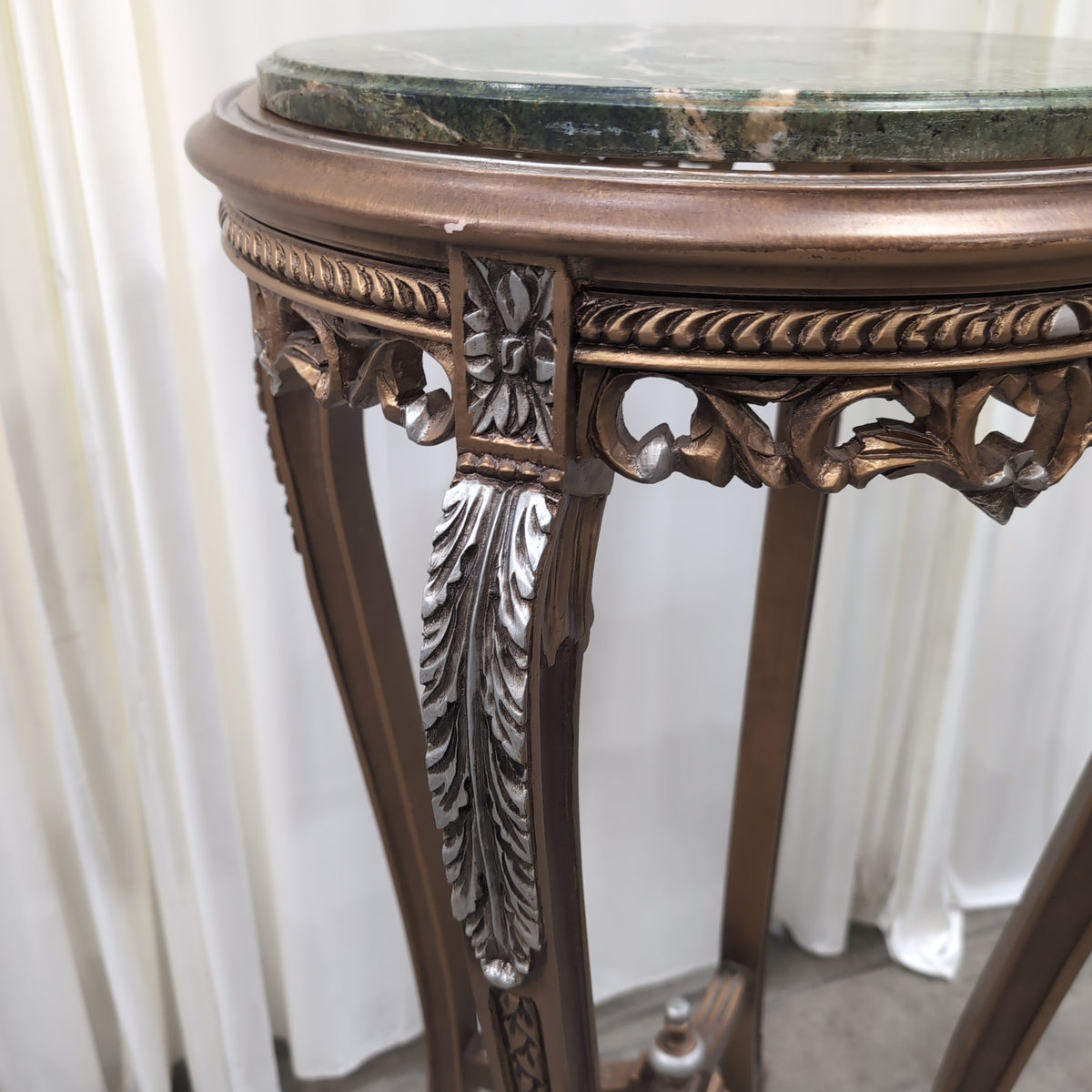 Ornate Bronze and Silver Accent End Table with Green Marble Top