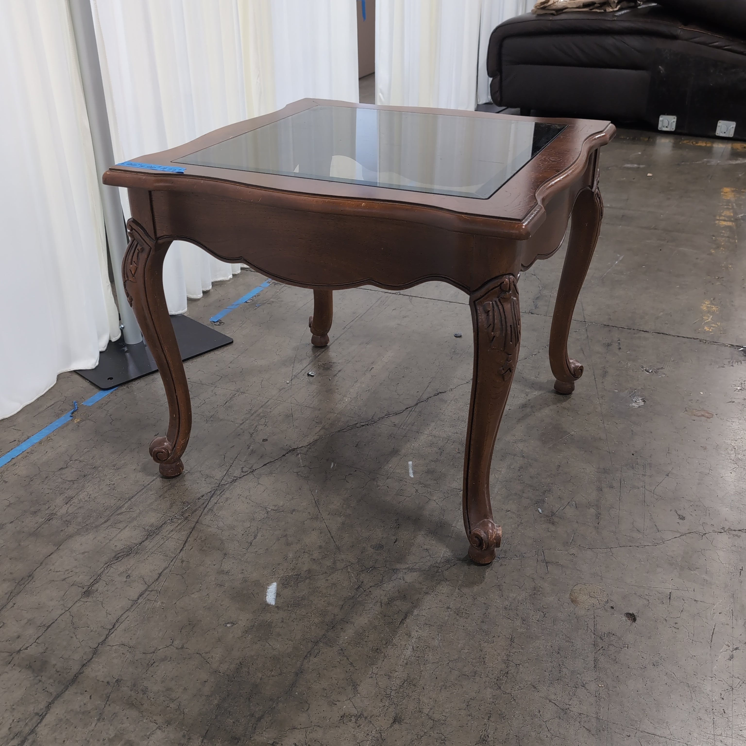 Traditional Dark Wood Coffee Table with Glass Top