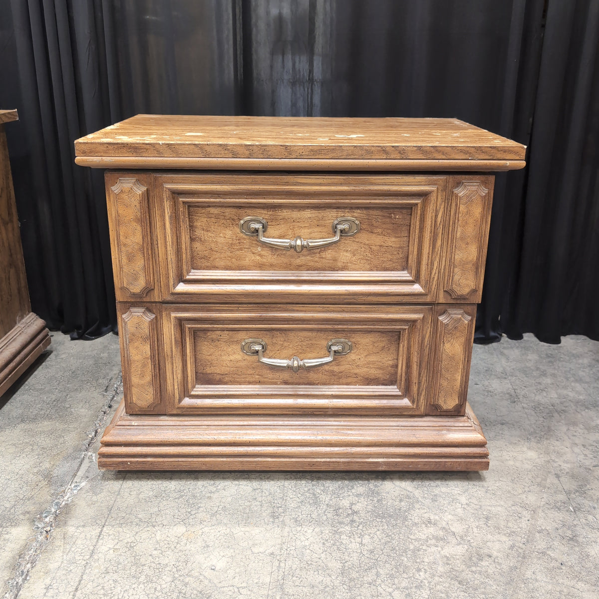 Traditional Two-Drawer Nightstand in Medium Brown Wood