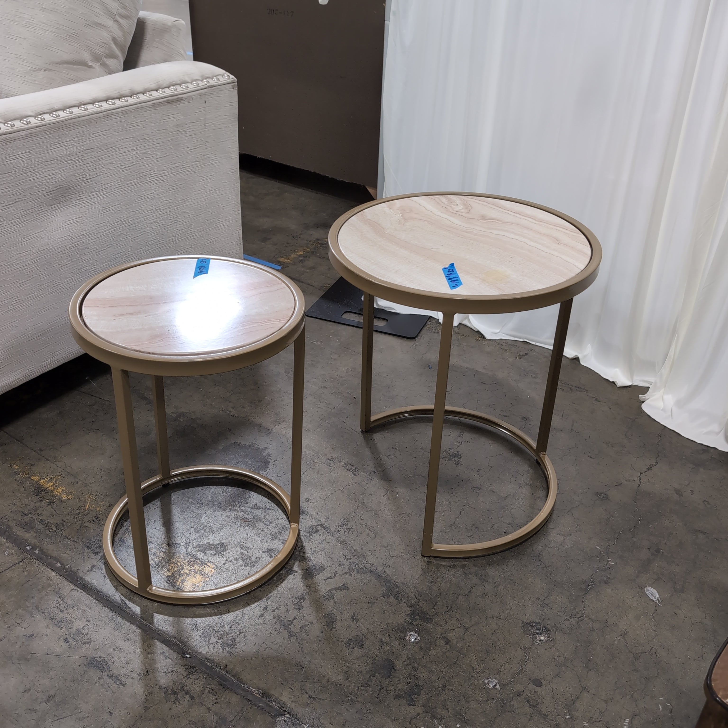 Round Faux Marble Top Gold Metal End Table