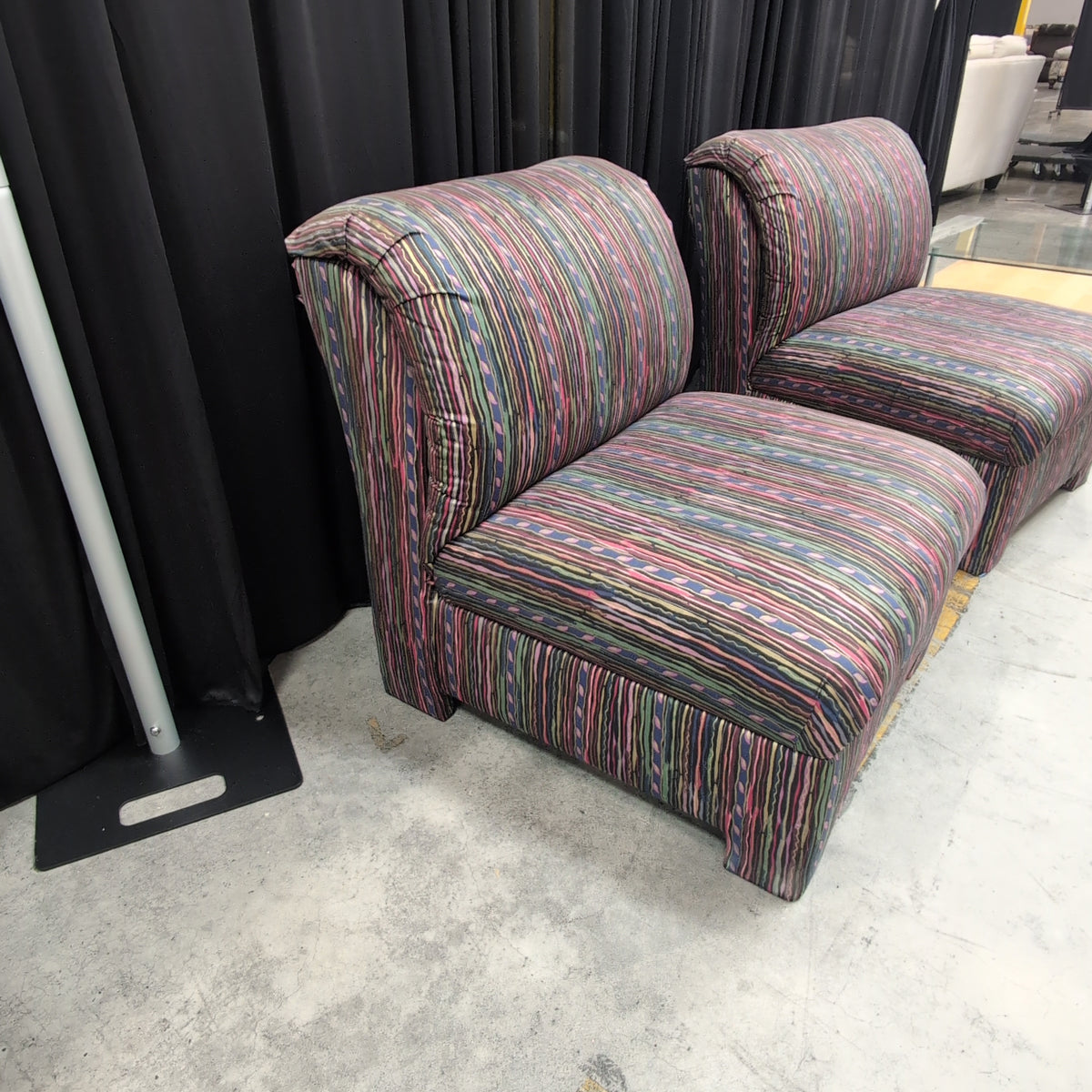Multi-Color Striped Fabric Armless Chair