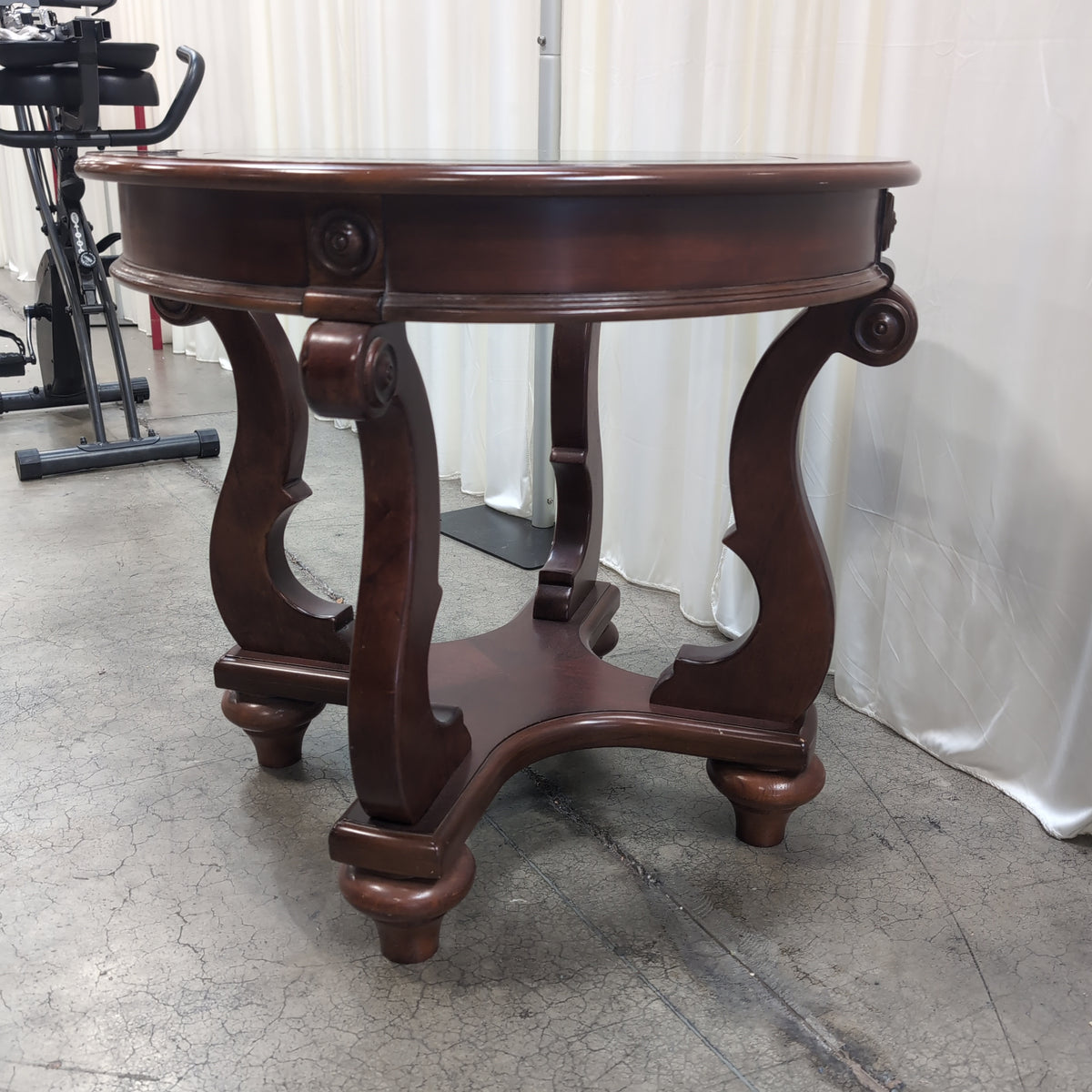 Dark Wood Round End Table with Glass Top