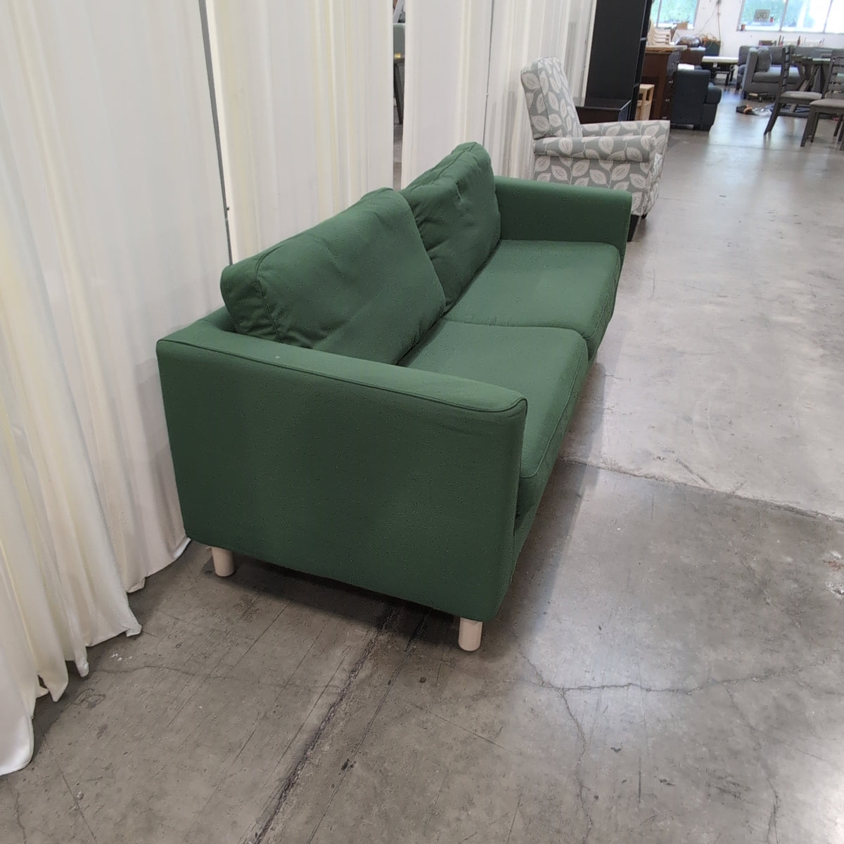 IKEA-Simple Green Fabric Couch with Square Arms