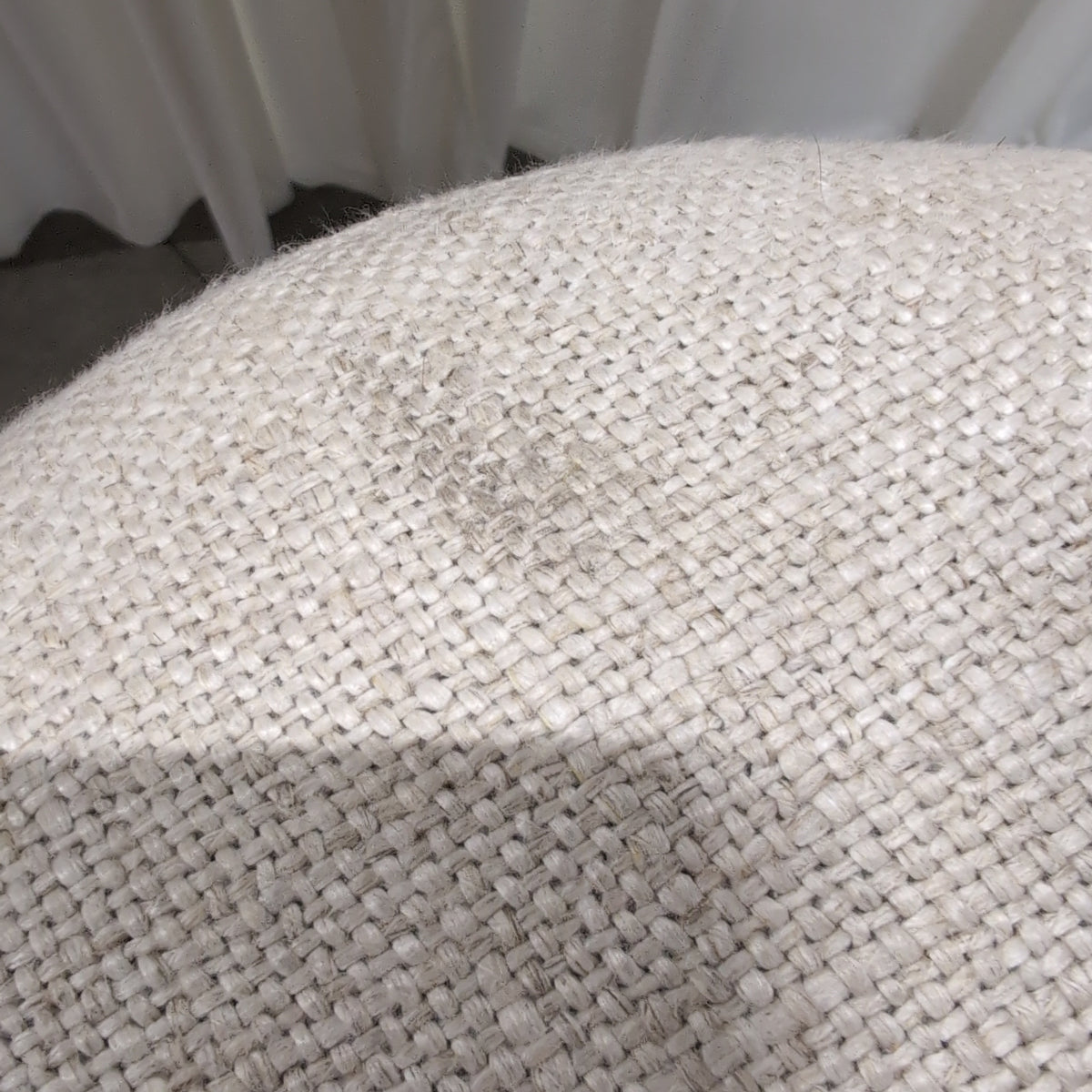Round Upholstered Beige Stool with Metal Legs