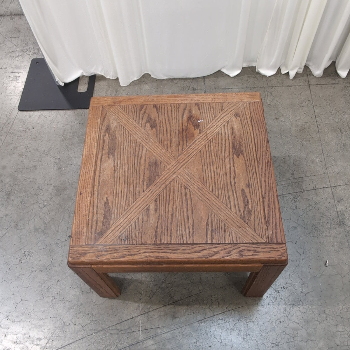 Brown Square Wood End Table with X-Pattern Top