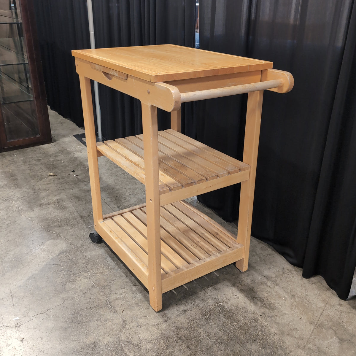 Light Wood Two-Shelf Kitchen Cart with Drawer