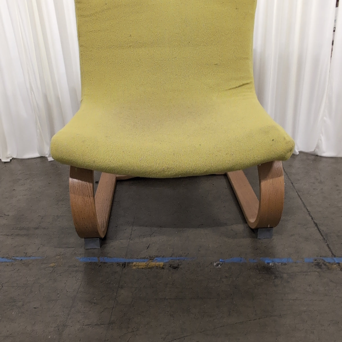 Lime Green Fabric Low Profile Lounge Chair with Wood Base