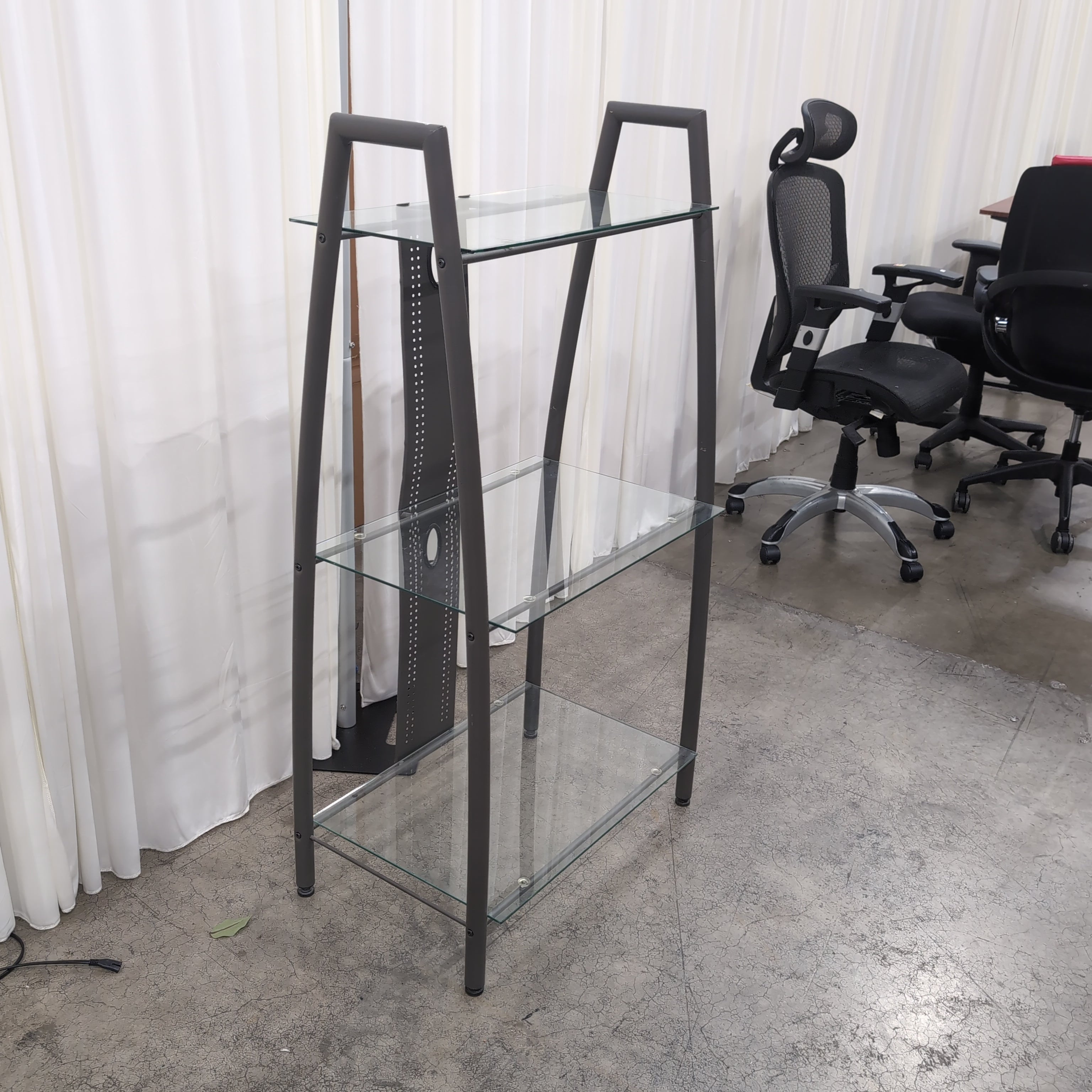 Modern Gray Metal TV Stand with Glass Shelves