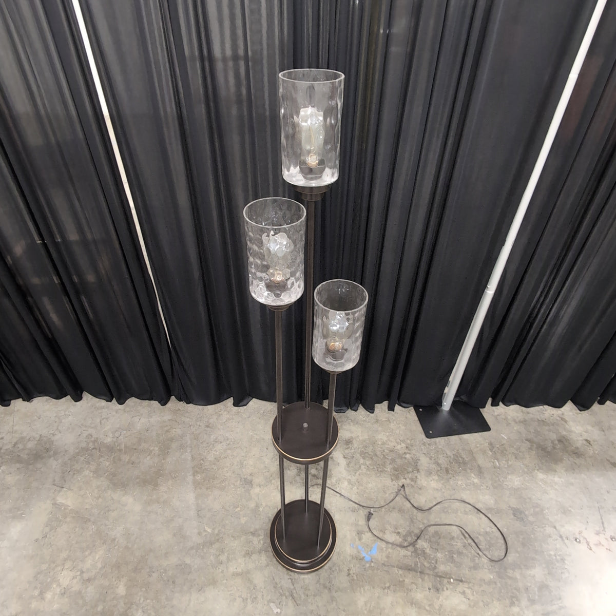 Dark Bronze Three-Light Floor Lamp with Textured Glass Shades