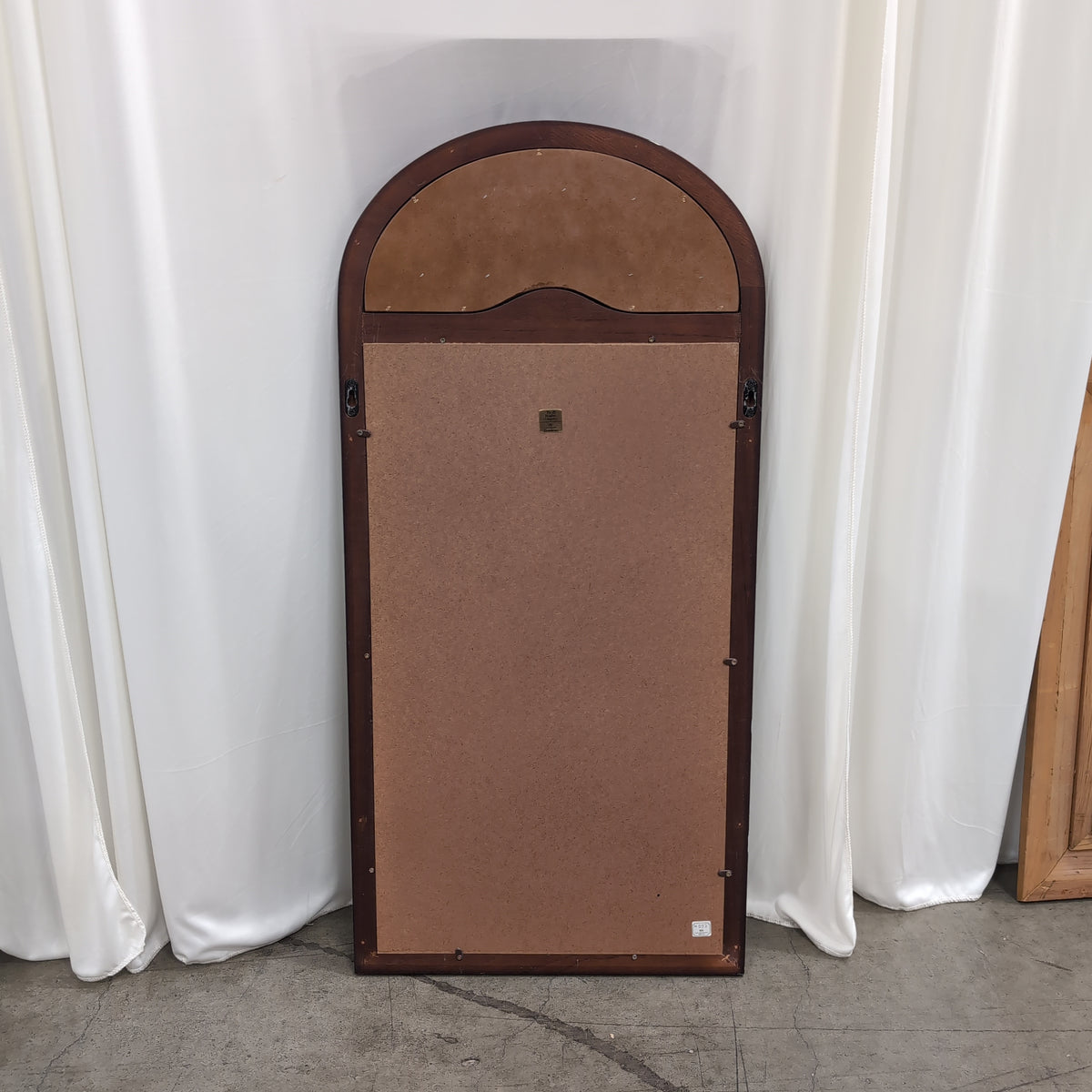 Dark Wood Arched Full-Length Mirror with Fan Carving