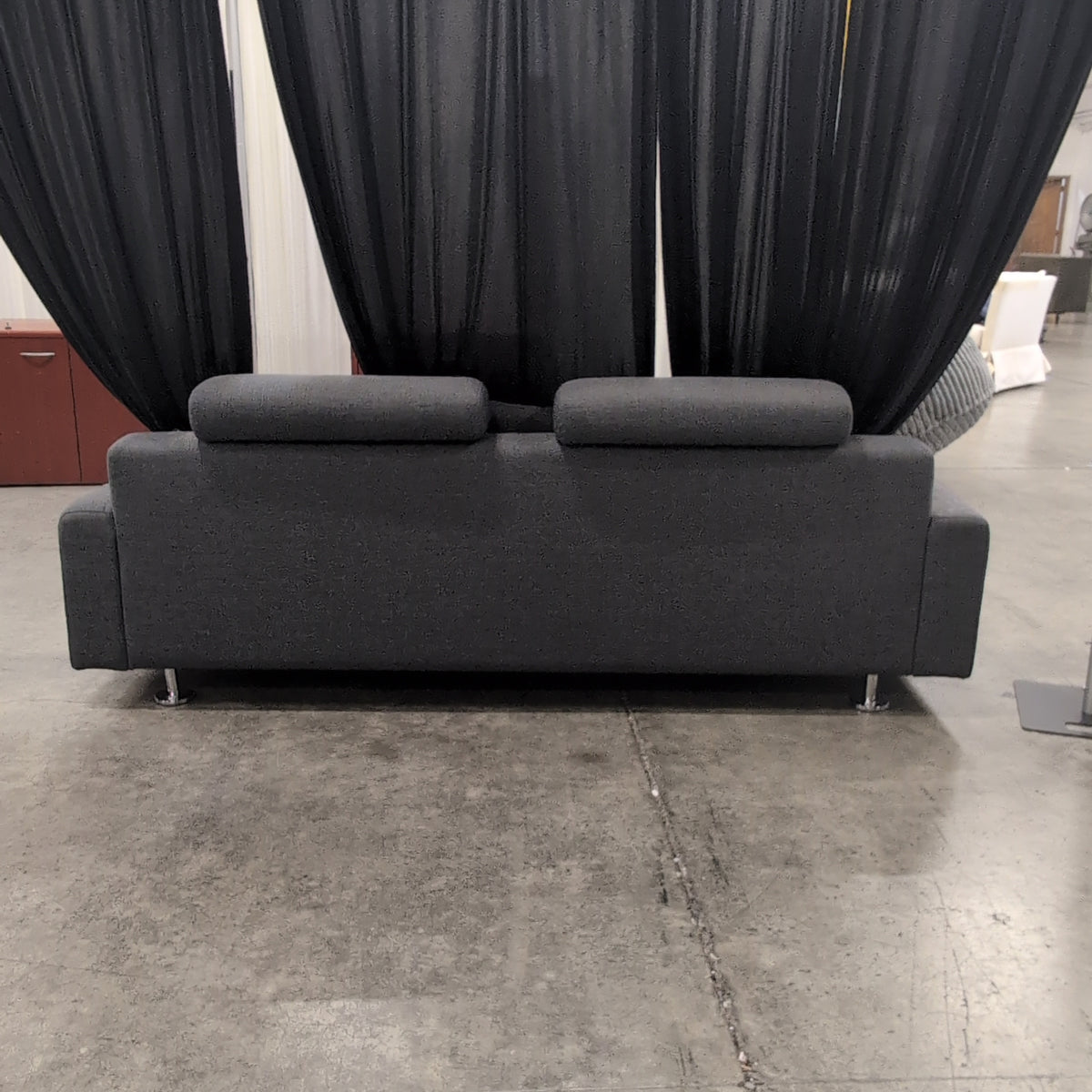 Gray Fabric Tufted Sectional Couch with Bolster Headrests