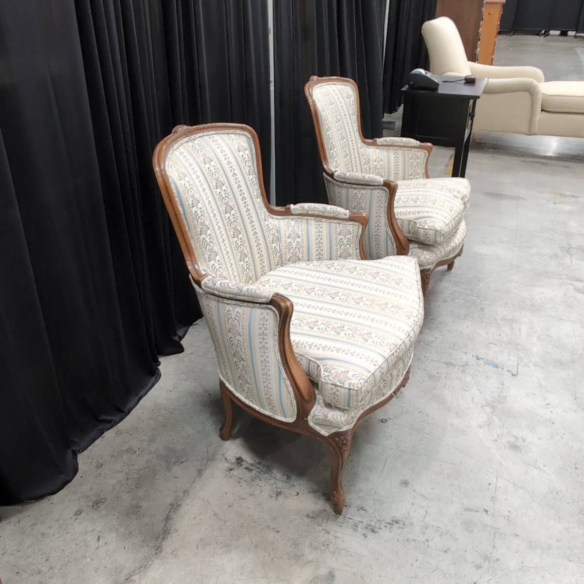 French Provincial Carved Wood Accent Chair in Floral Upholstery