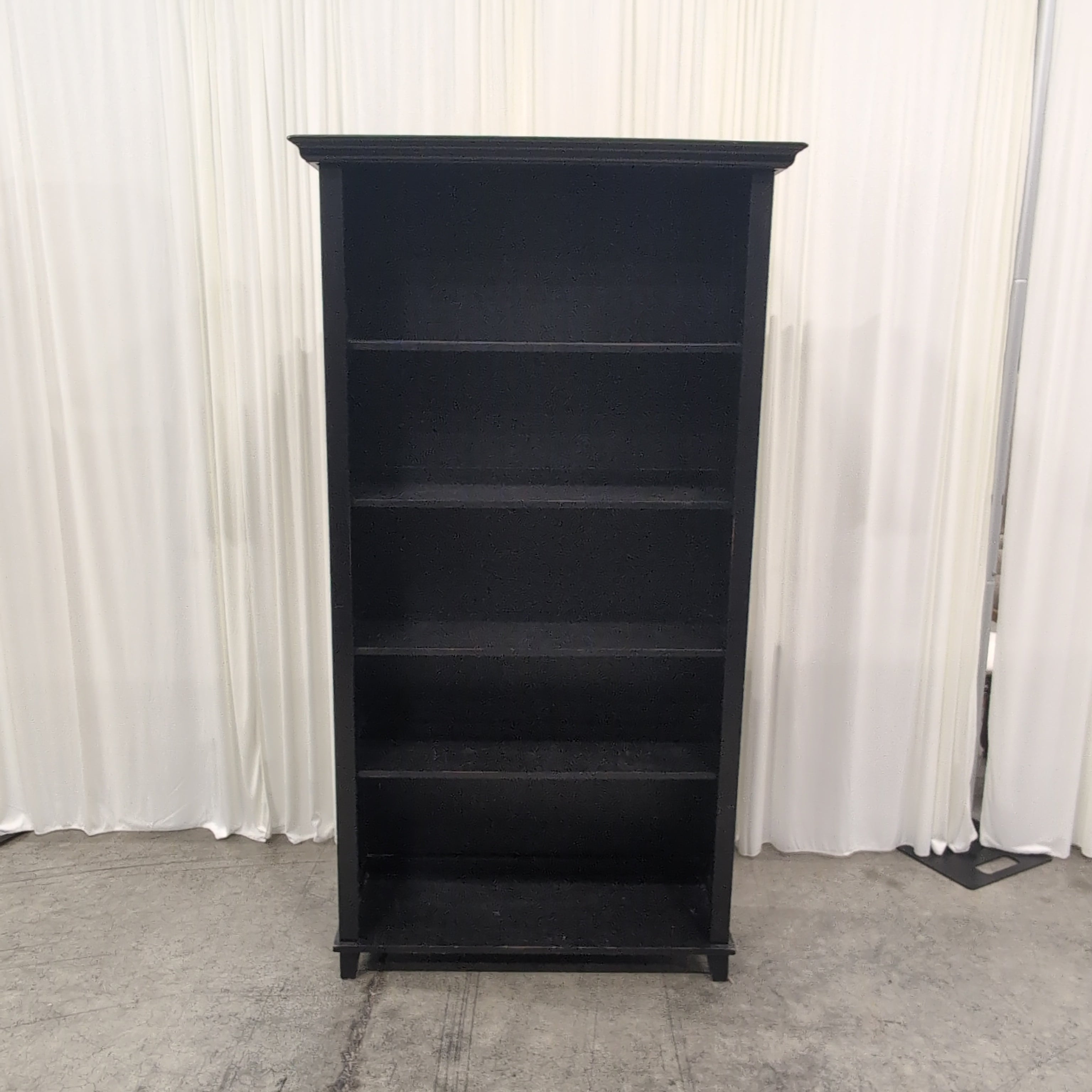 Dark Wood Five-Shelf Bookcase with Crown Molding