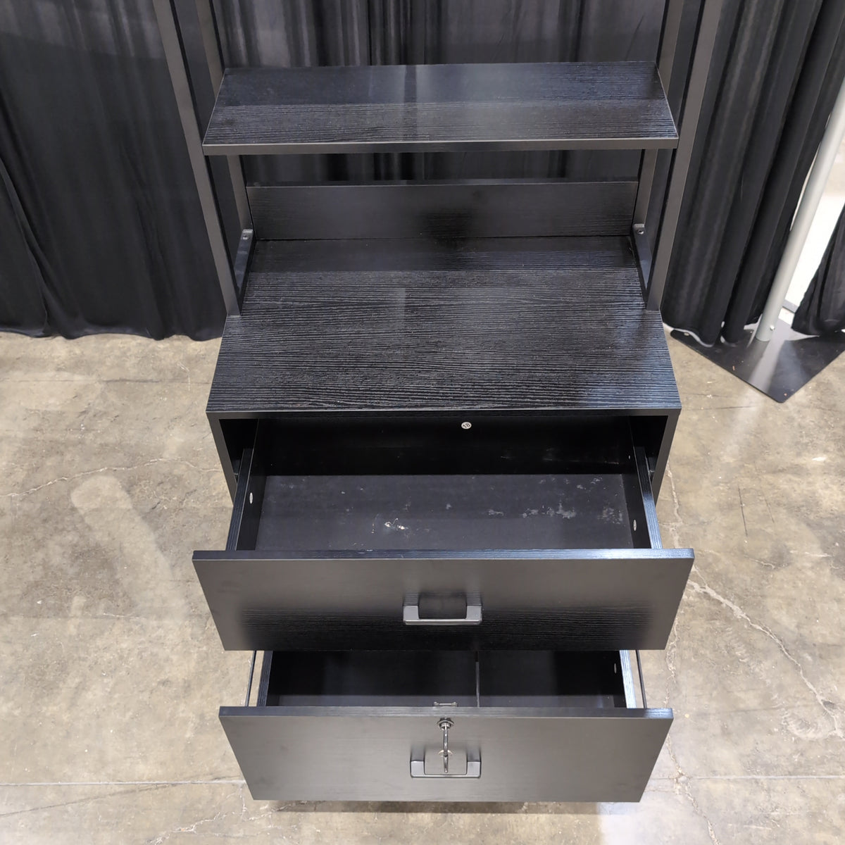 Black Metal Frame Bookcase with Two Drawers