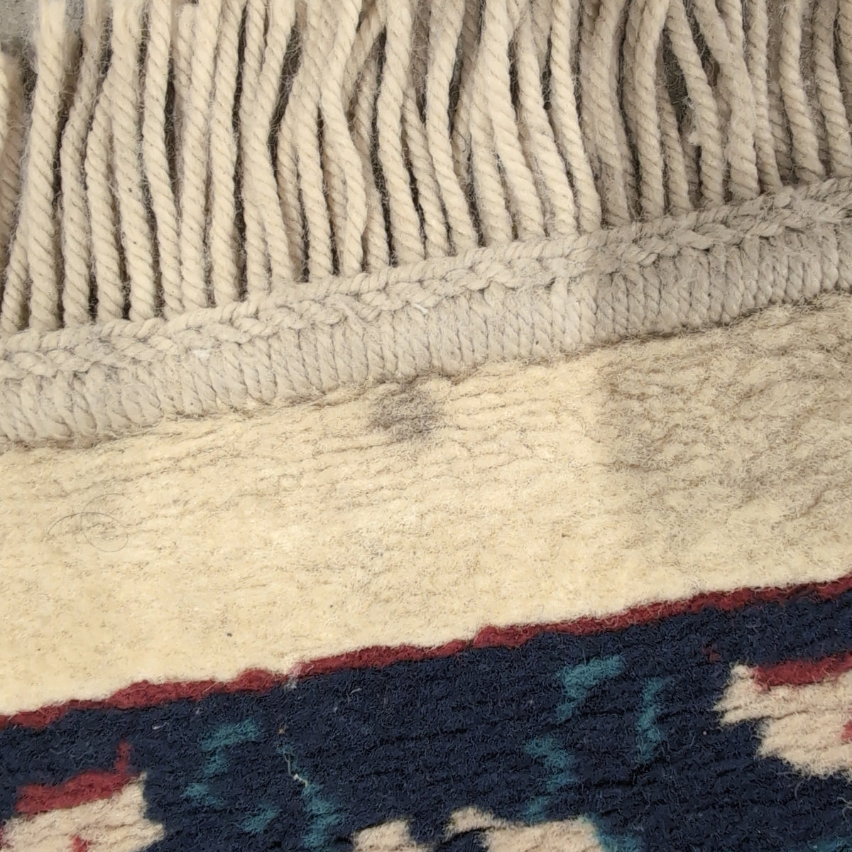 Traditional Navy Blue Floral Area Rug with Fringed Ends