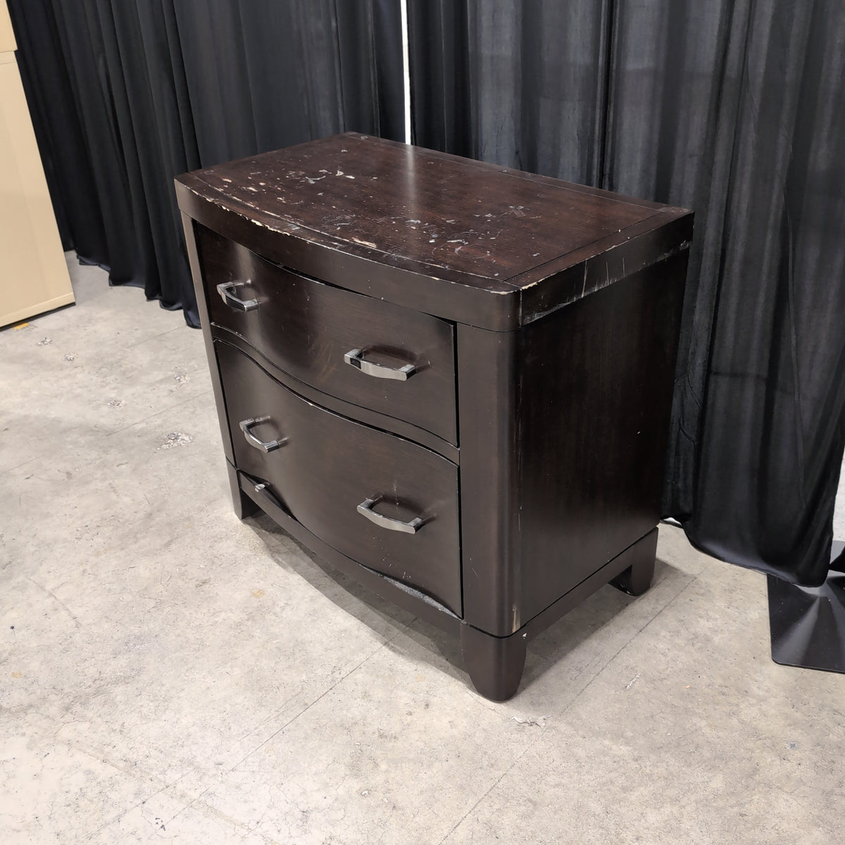 Dark Brown Two-Drawer Nightstand with Curved Fronts