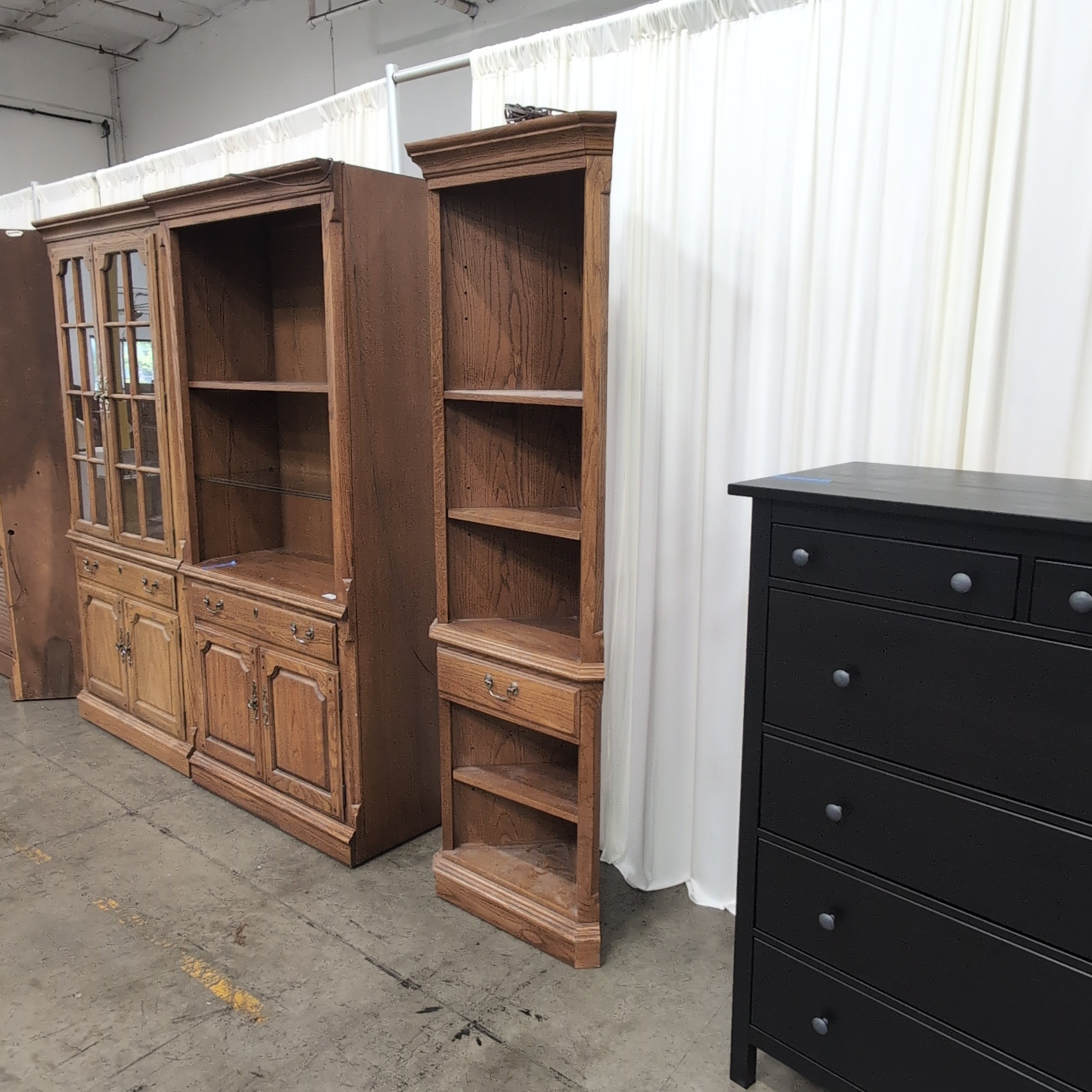 Medium Brown Wood Bookcase with Single Drawer