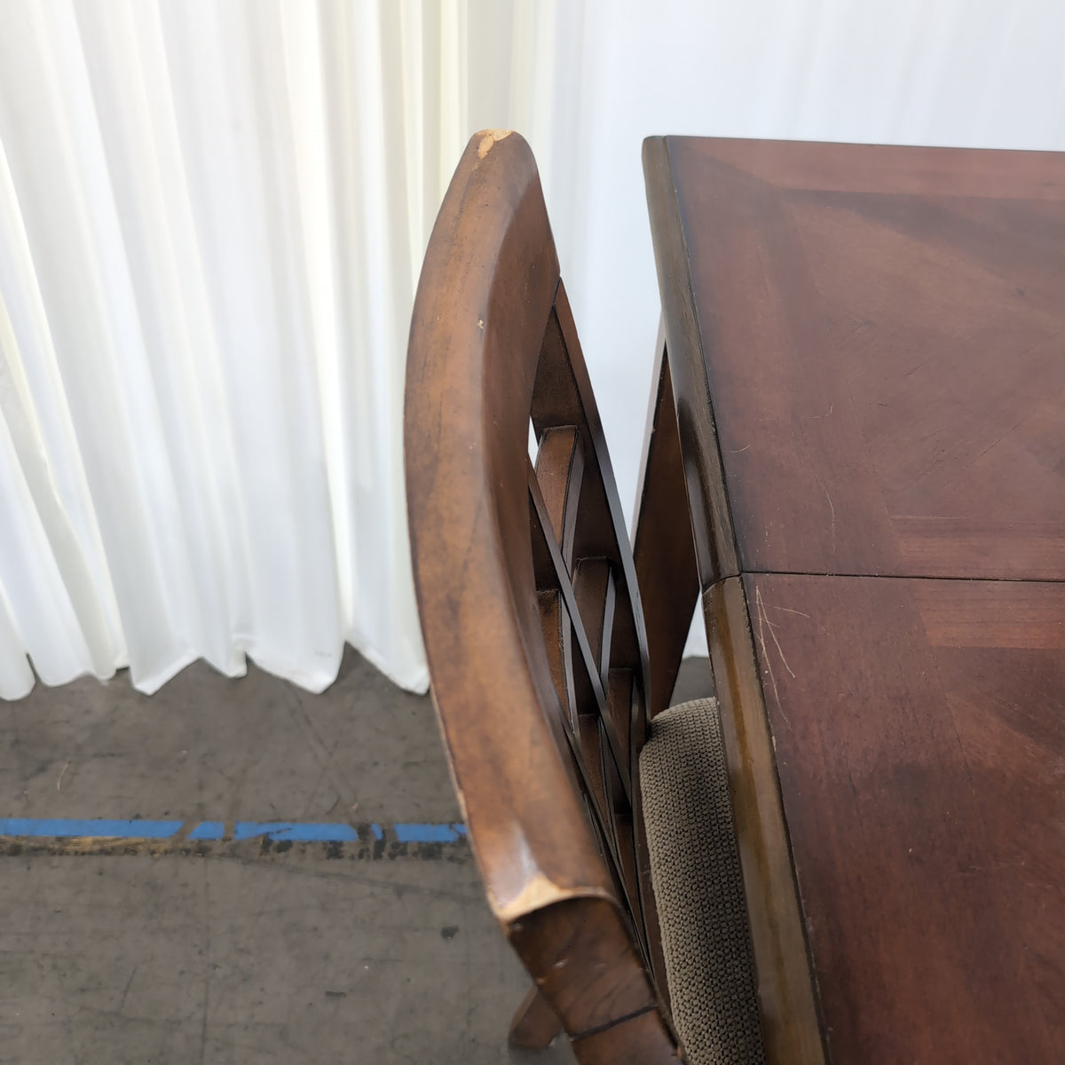Dark Wood Counter-Height Dining Table Set with Lattice Back Chairs