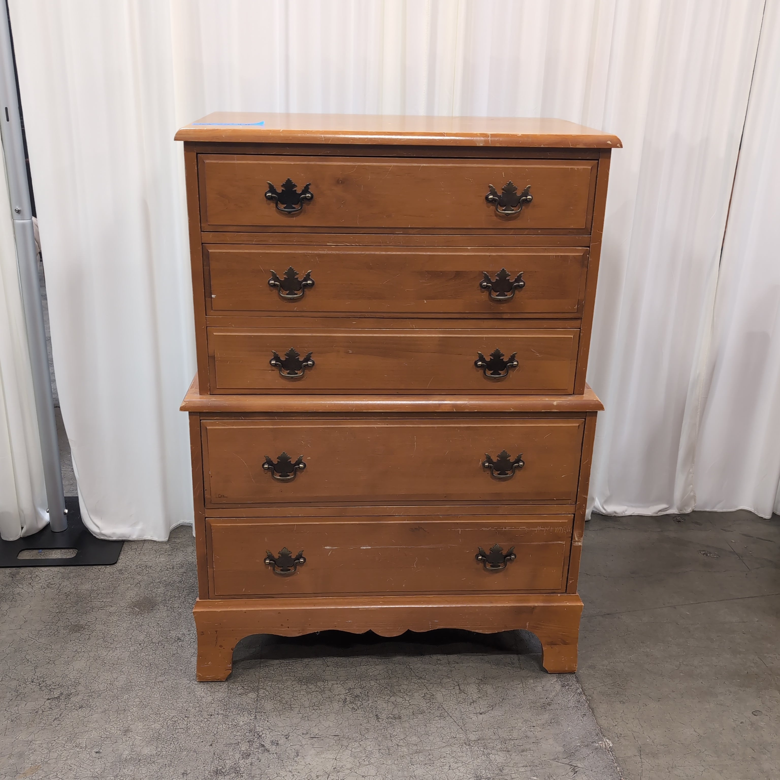 Traditional Light Wood Three-Drawer Dresser with Ornate Hardware