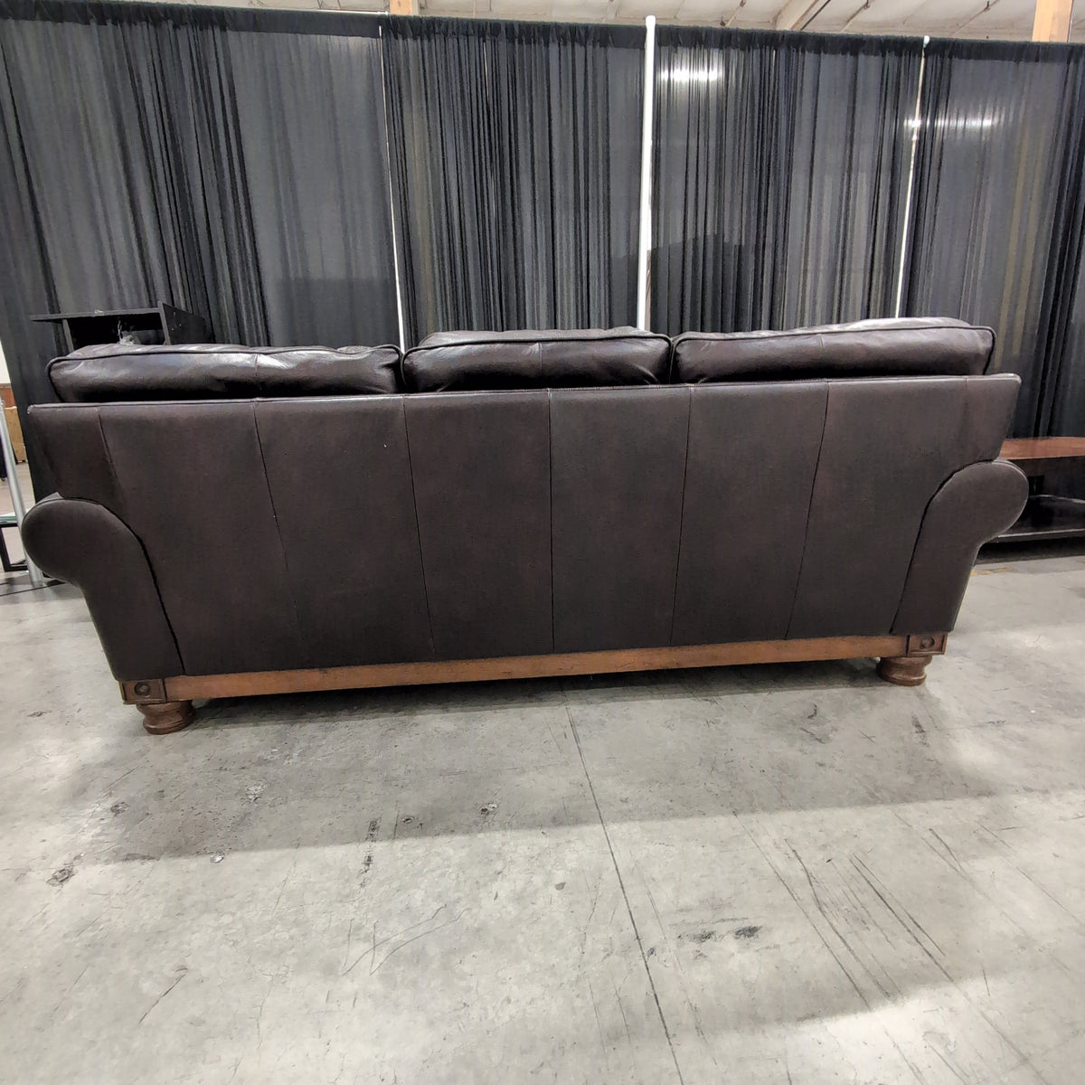 Dark Brown Leather Three-Seat Couch with Rolled Arms