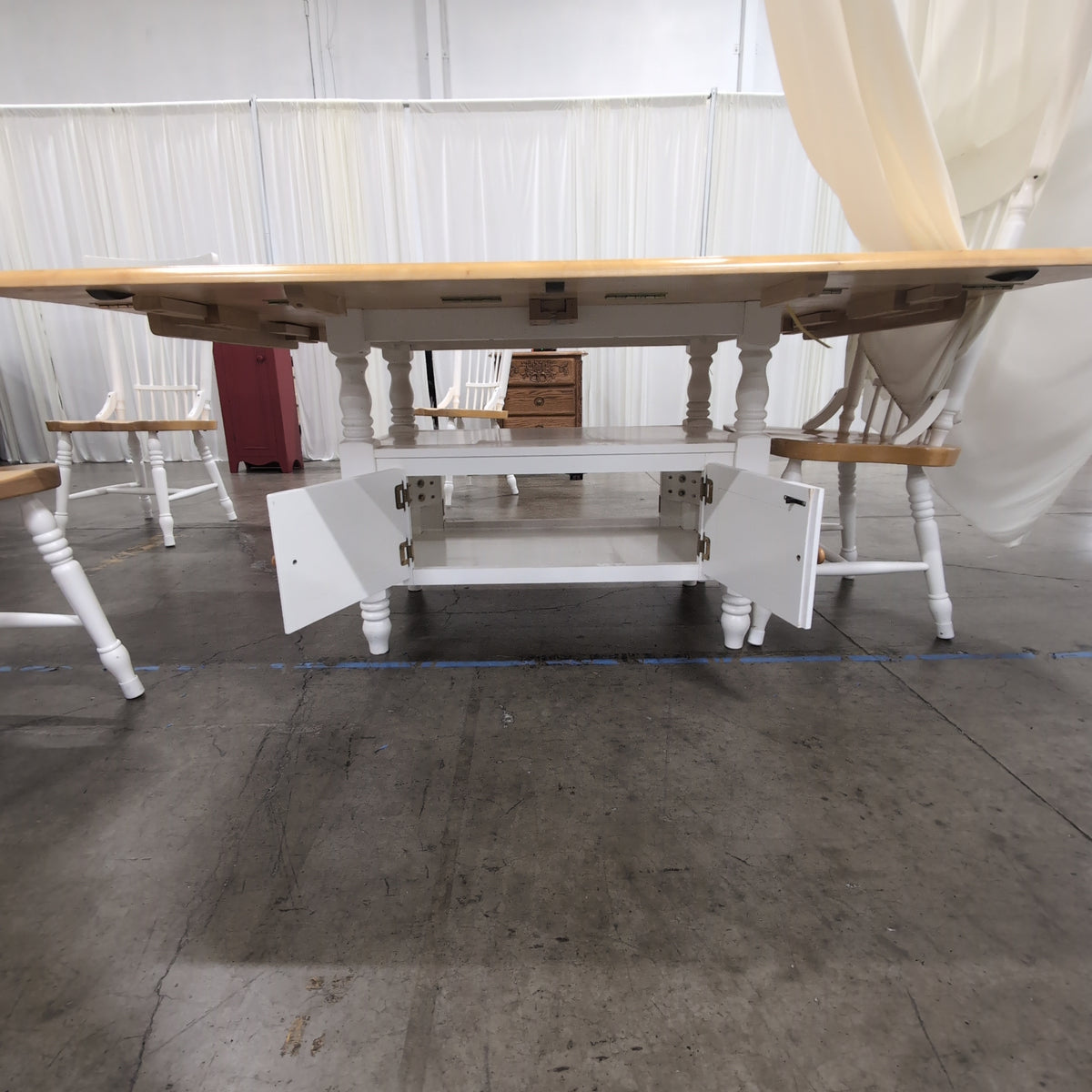 Two-Tone Drop-Leaf Dining Table and Four Chairs with Storage Base