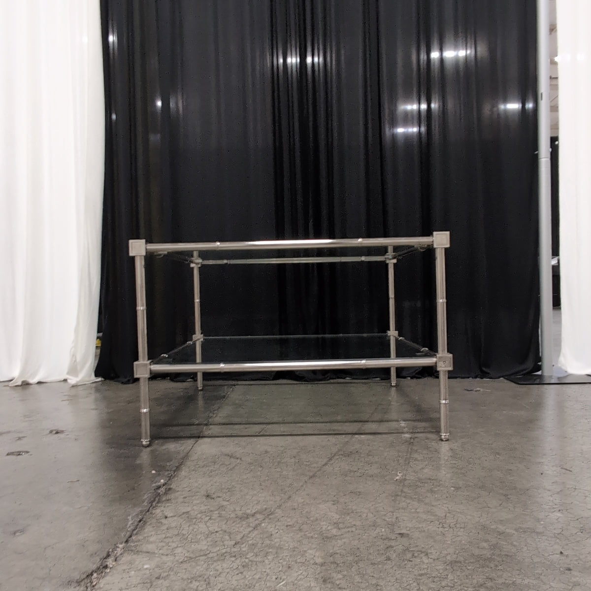 Square Two-Tiered Glass End Table with Chrome Frame