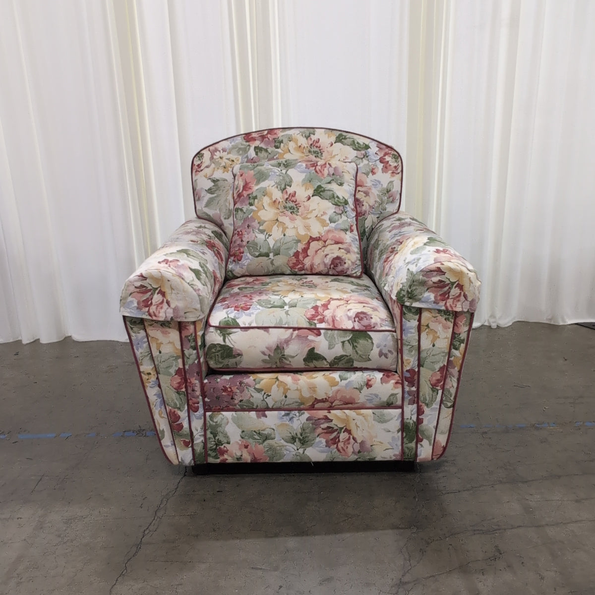 Chintz Floral Rolled Arm Armchair and Ottoman Set