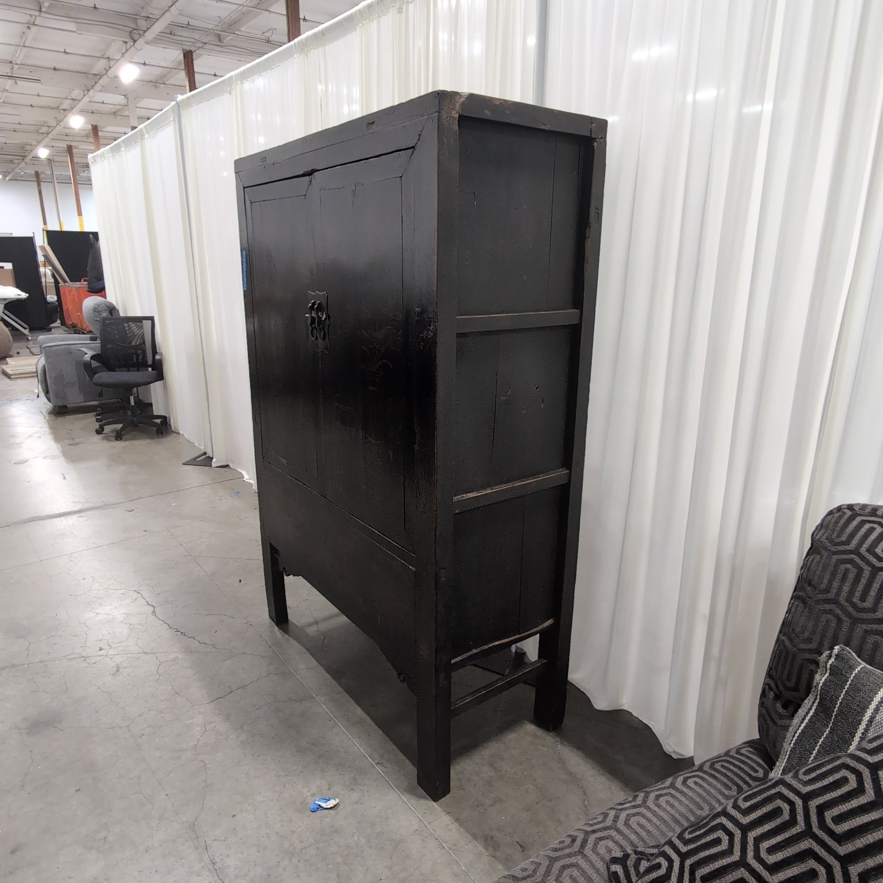 Black Lacquer Oriental Two-Door Armoire
