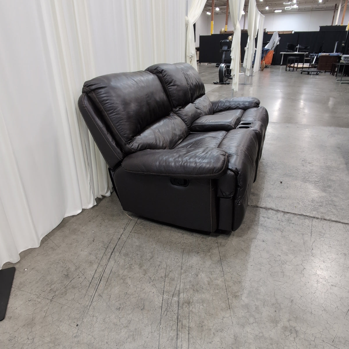 Man Wah Furniture Dark Brown Faux Leather Reclining Couch with Console