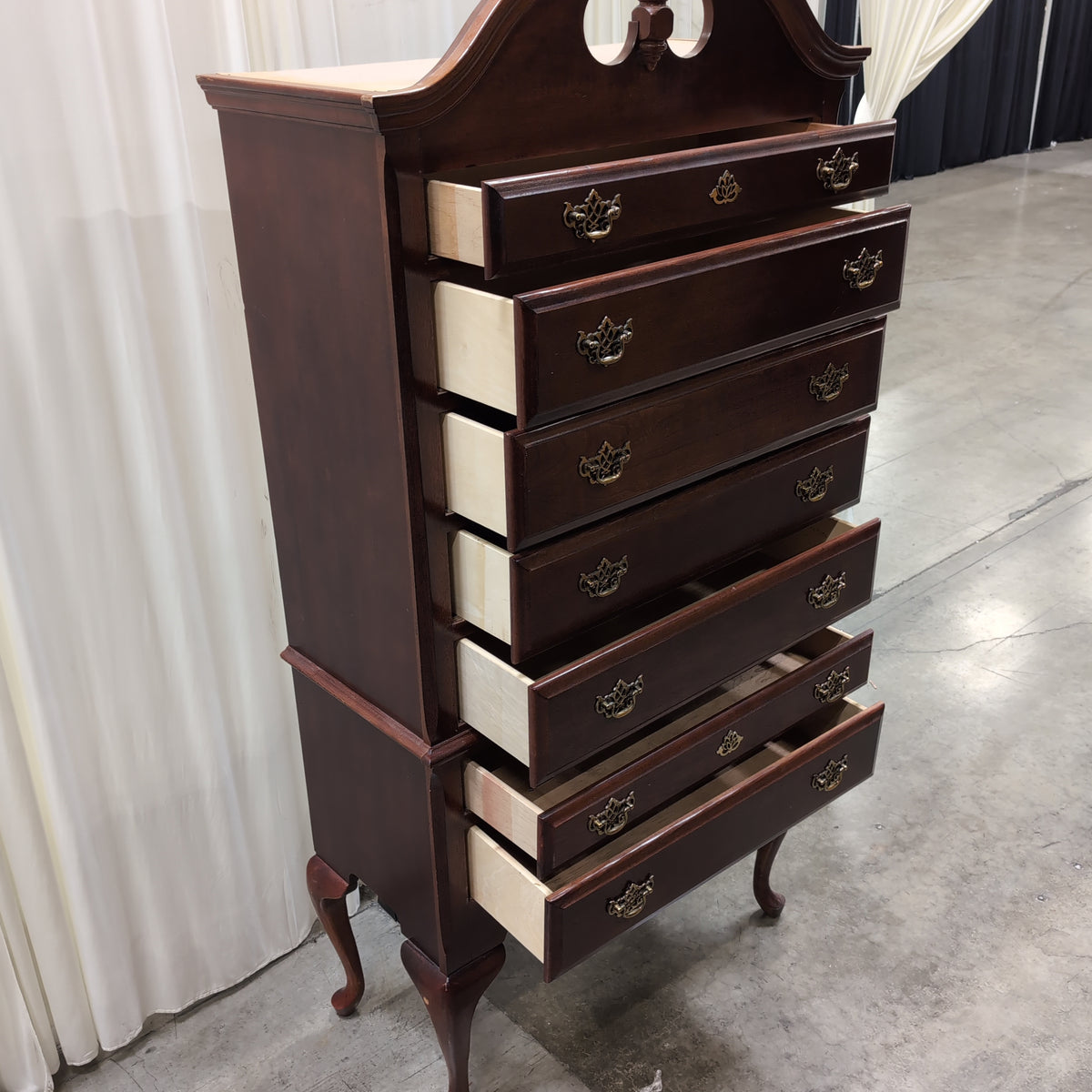 Queen Anne Style Dark Wood Tall Dresser with Cabriole Legs