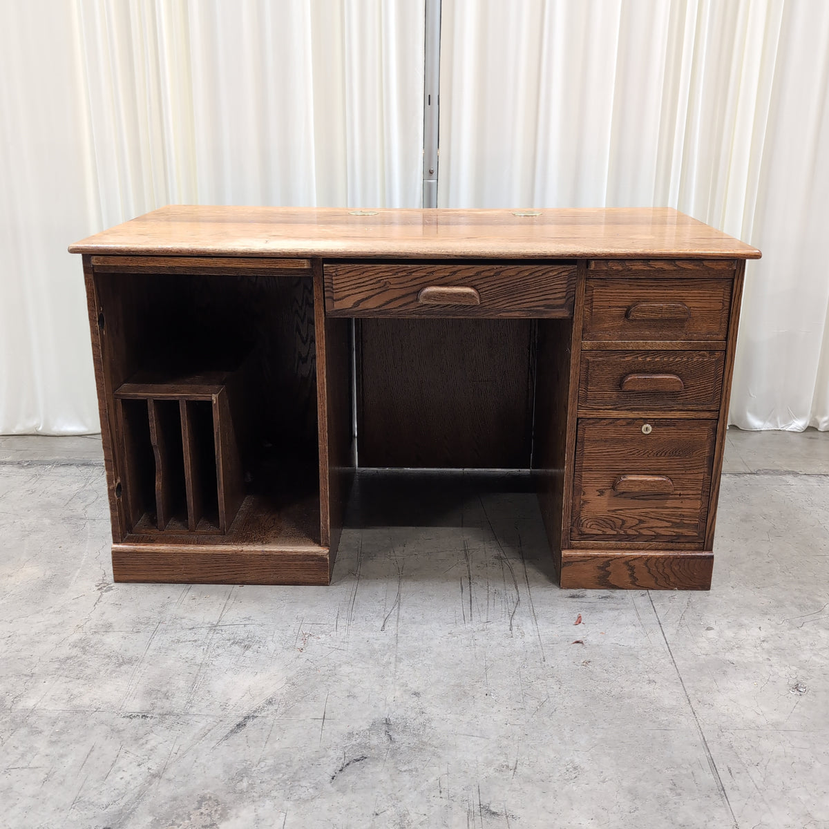 Two-Tone Hardwood Pedestal Desk with File Dividers