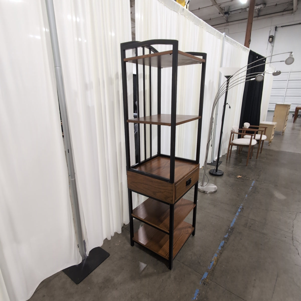 Industrial Black Metal Bookcase with a Drawer