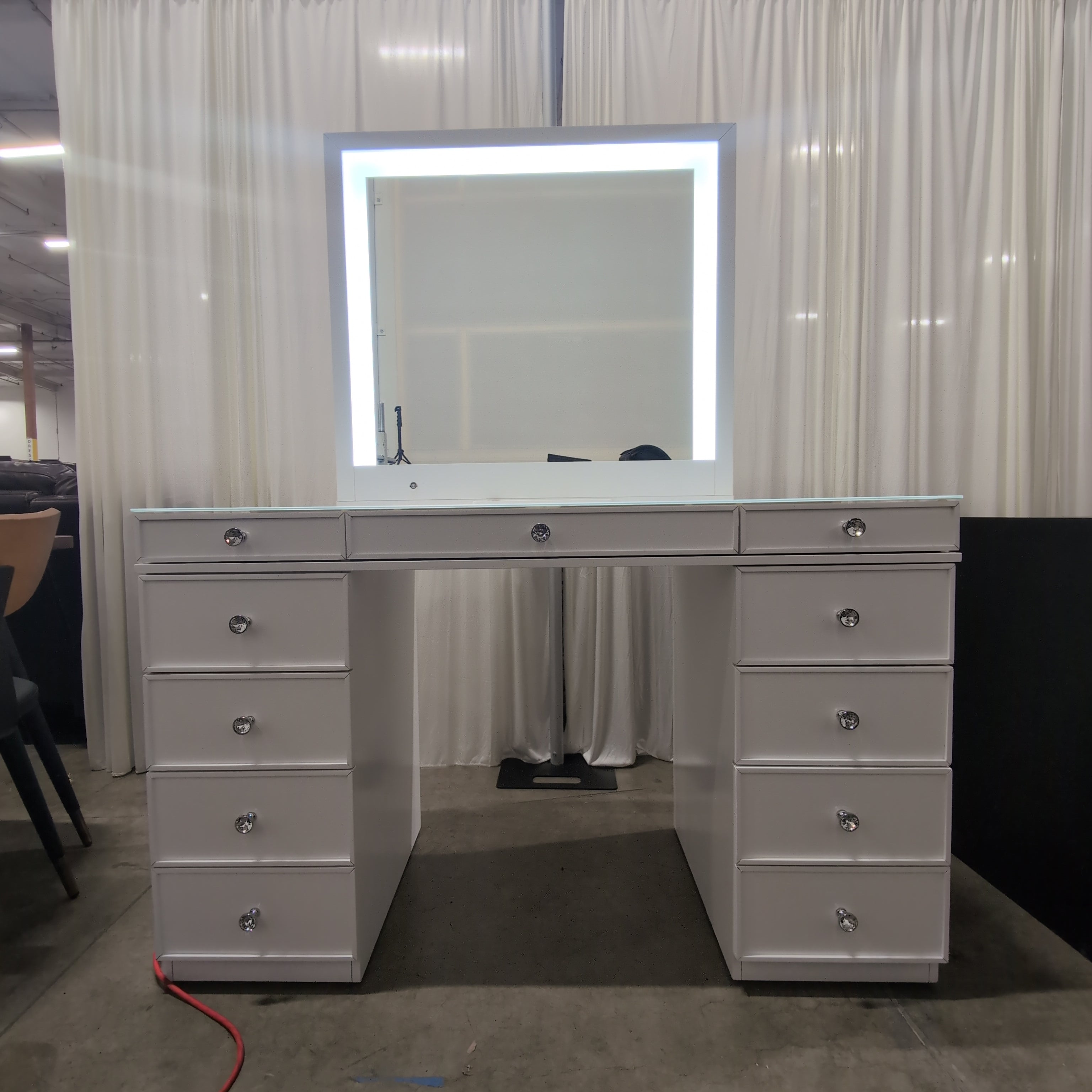 White Glossy Modern Vanity with Lighted Mirror