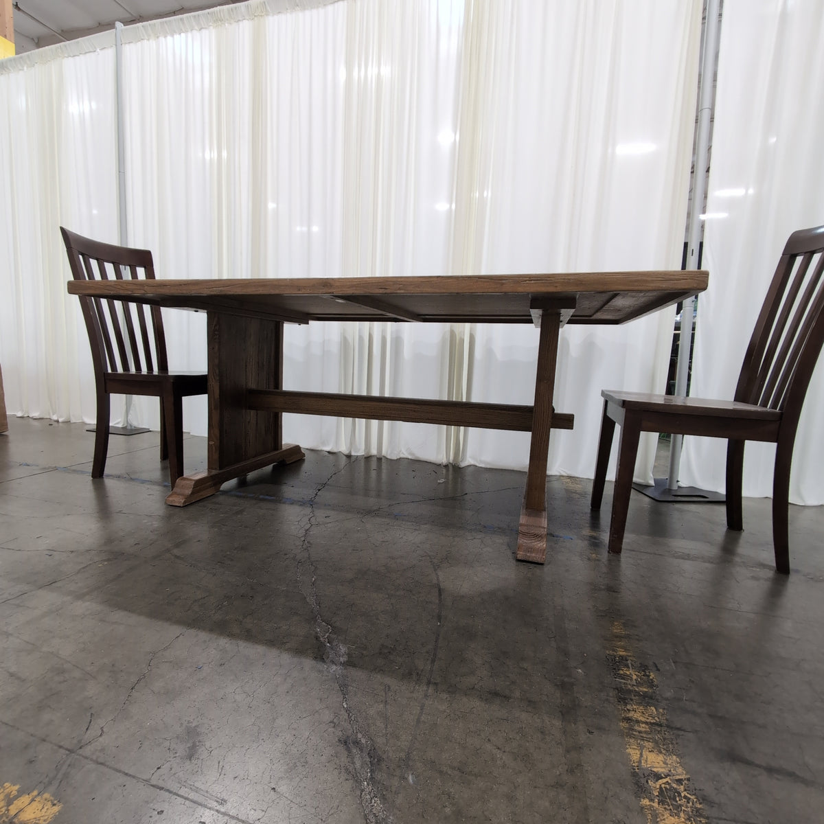 Wood Plank Top Dining Table with Trestle Base