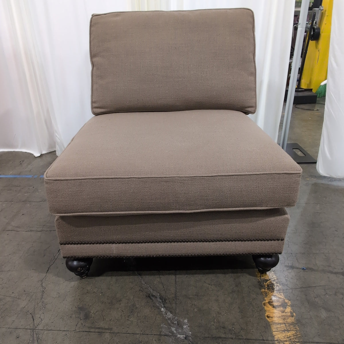 Bernhardt-Taupe Upholstered Modular Armless Chair with Nailhead Trim