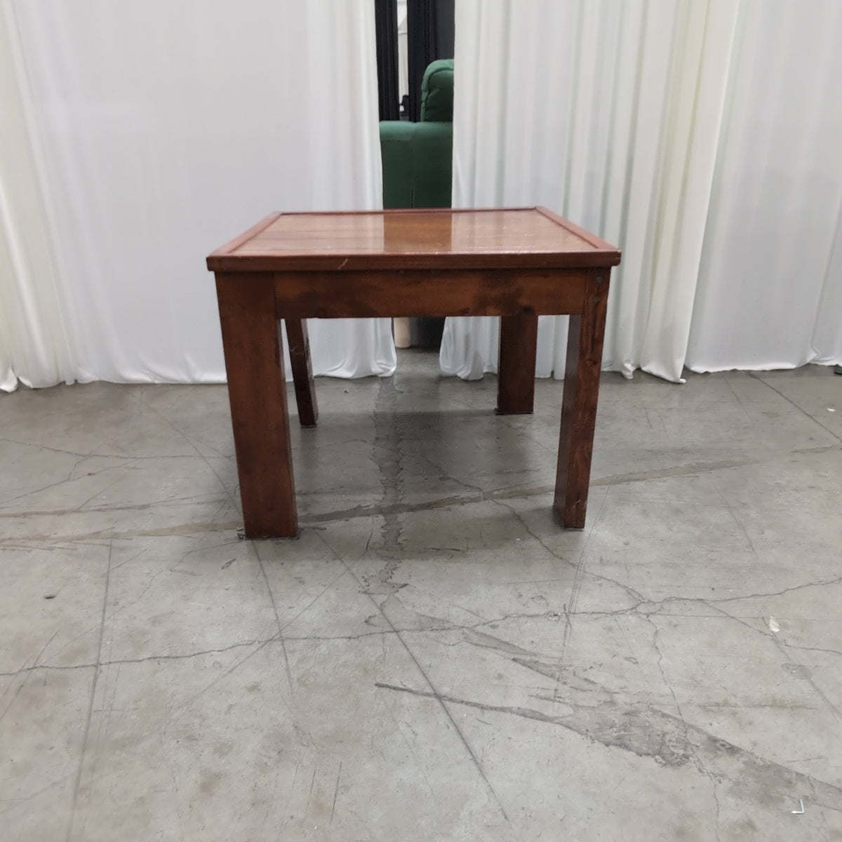 Square Brown Wood End Table with Slat Top