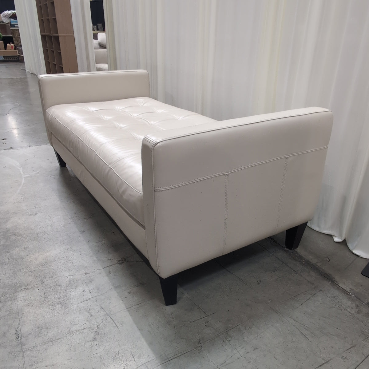 Cream Tufted Leather Couch