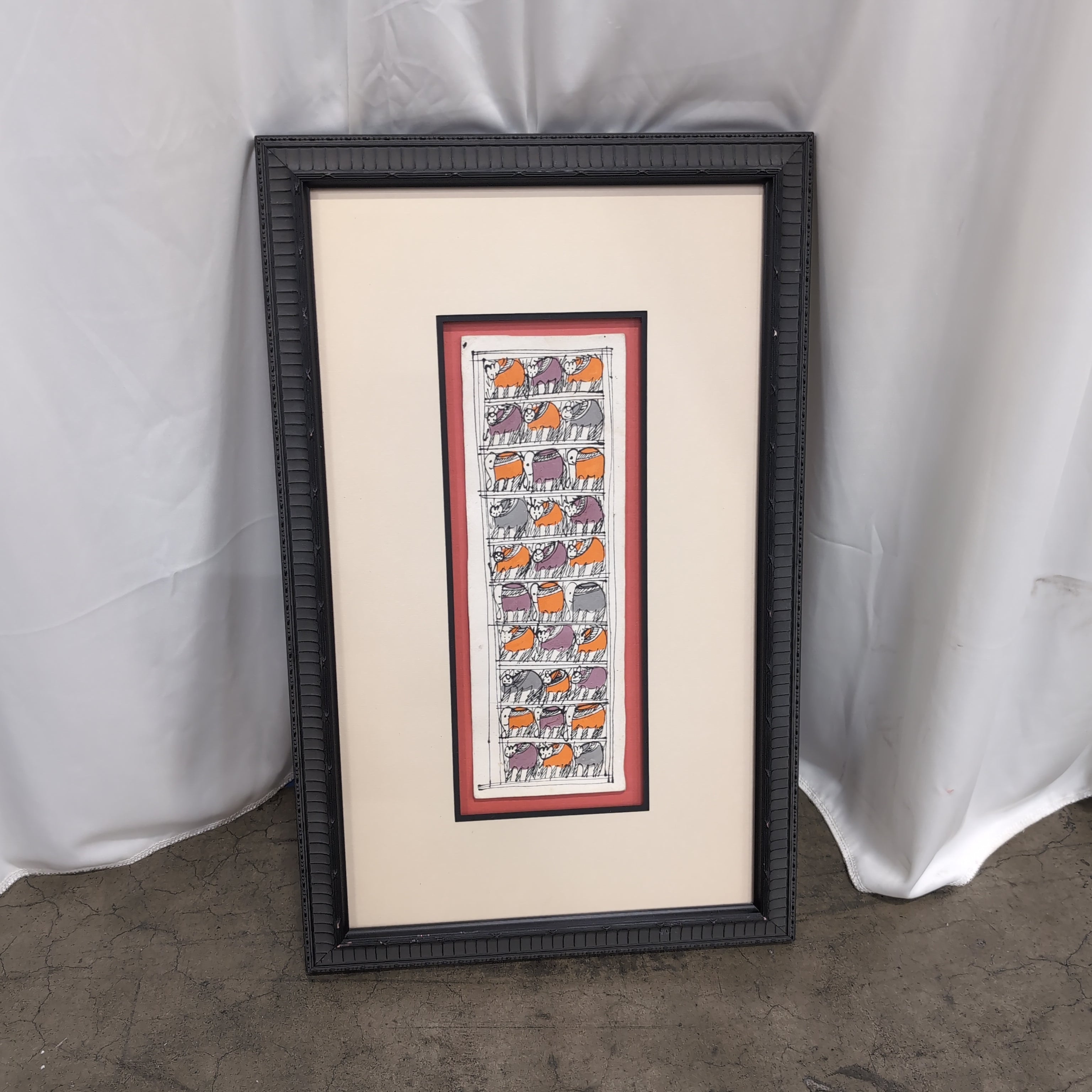 Colorful Elephant Folk Art Painting with Textured Frame